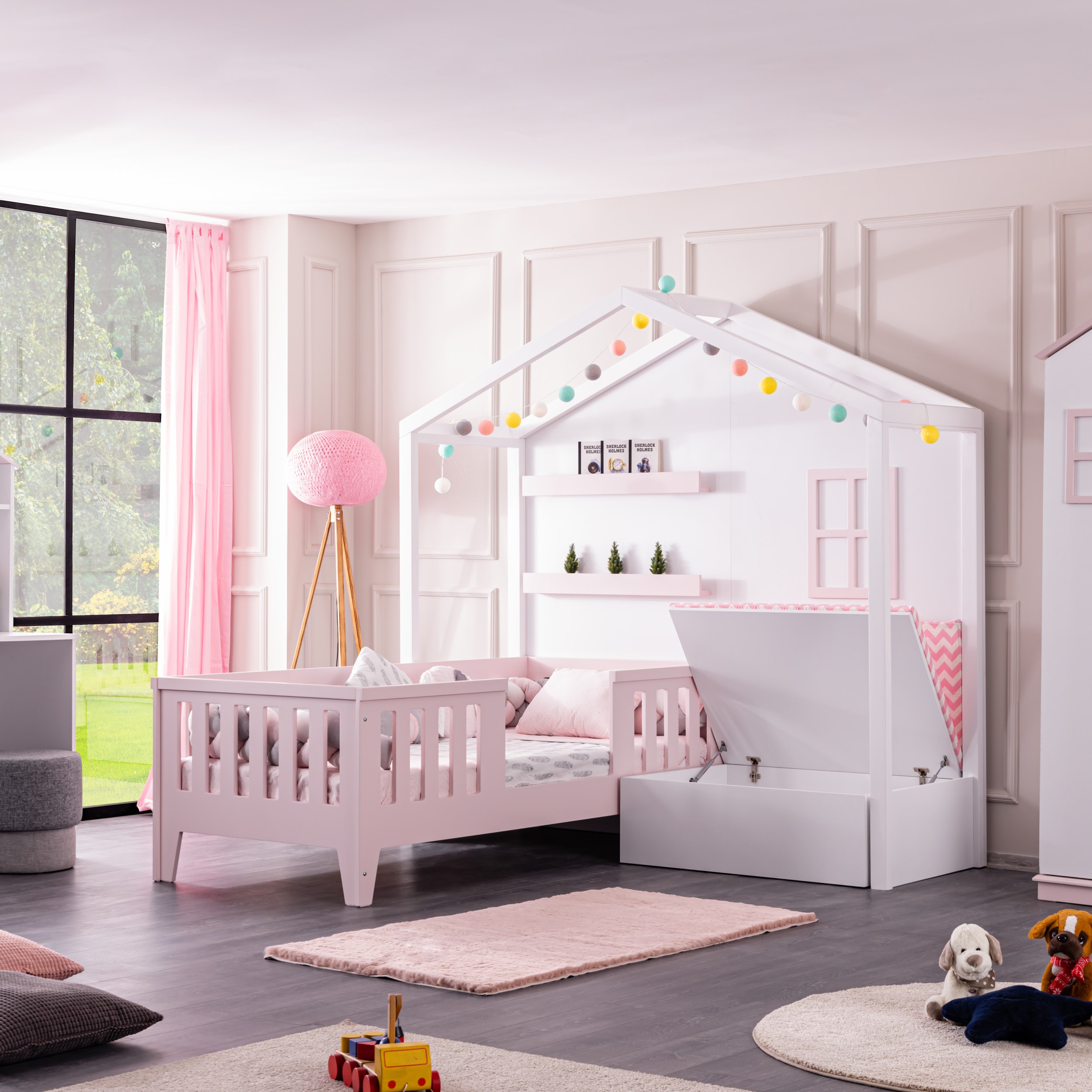 Odacix Kinderbett mit Cesme Pink 90x190 Hauswand cm