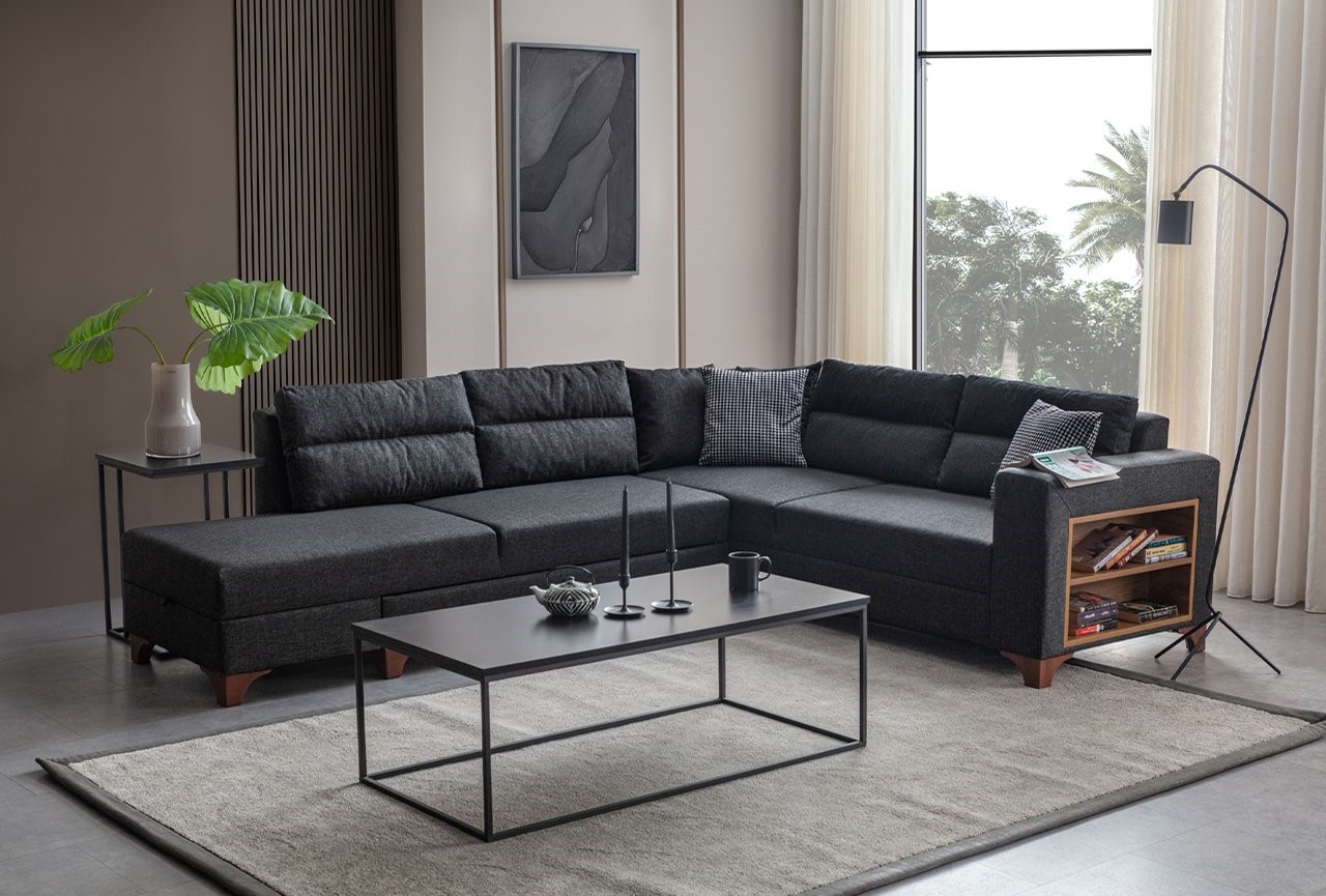 Eckcouch T-Loft Leinenstoff Anthrazit