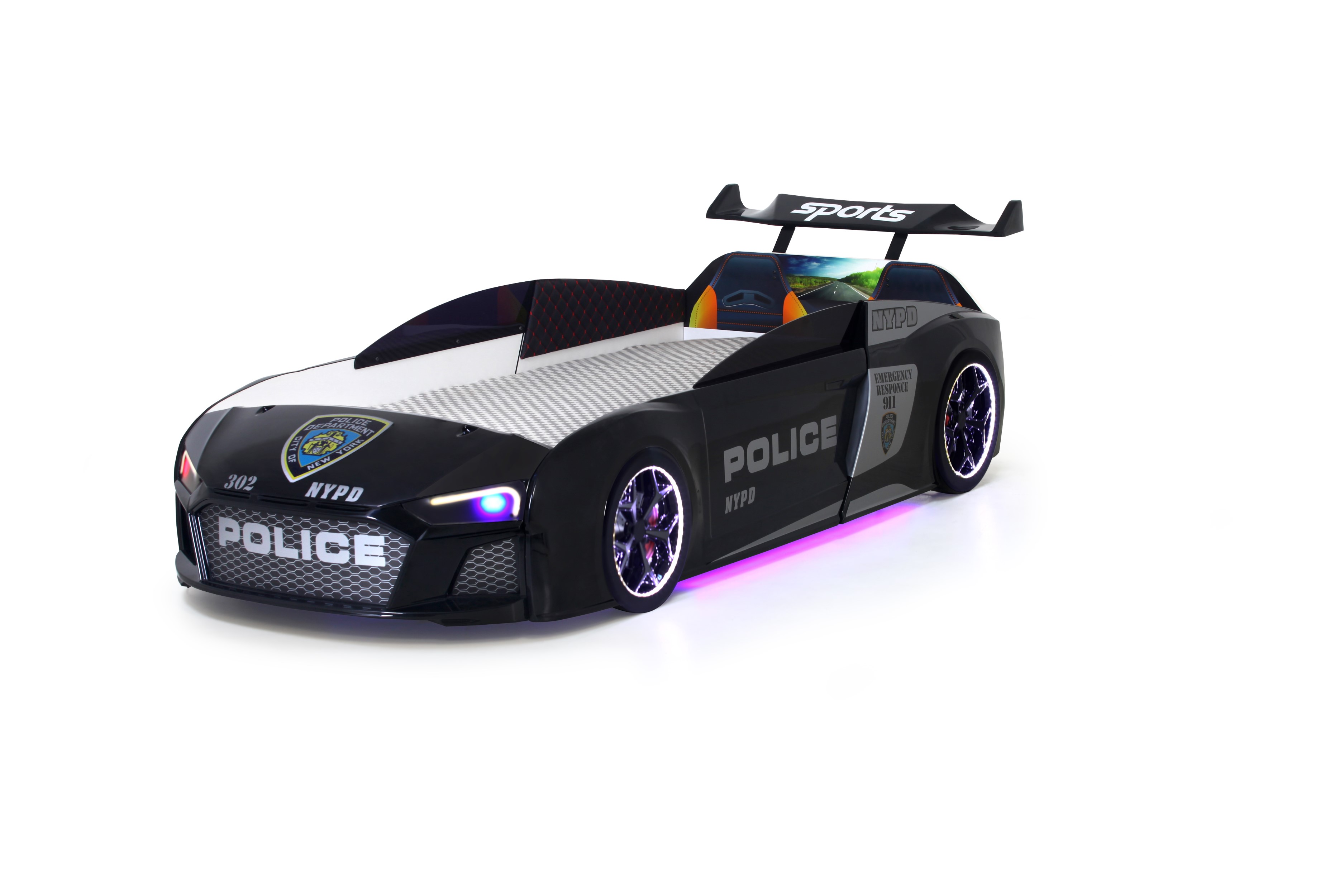 Autobett V12 Police mit Sound Sirene und LED Scheinwerfer