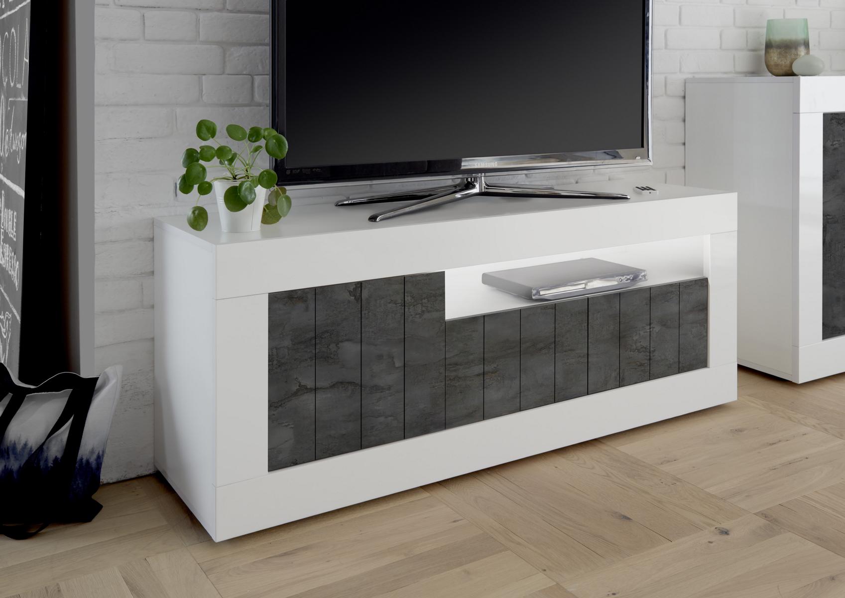 TV-Board Urbino Modernes Design Weiß Hochglanz/Ossido 3 Türen