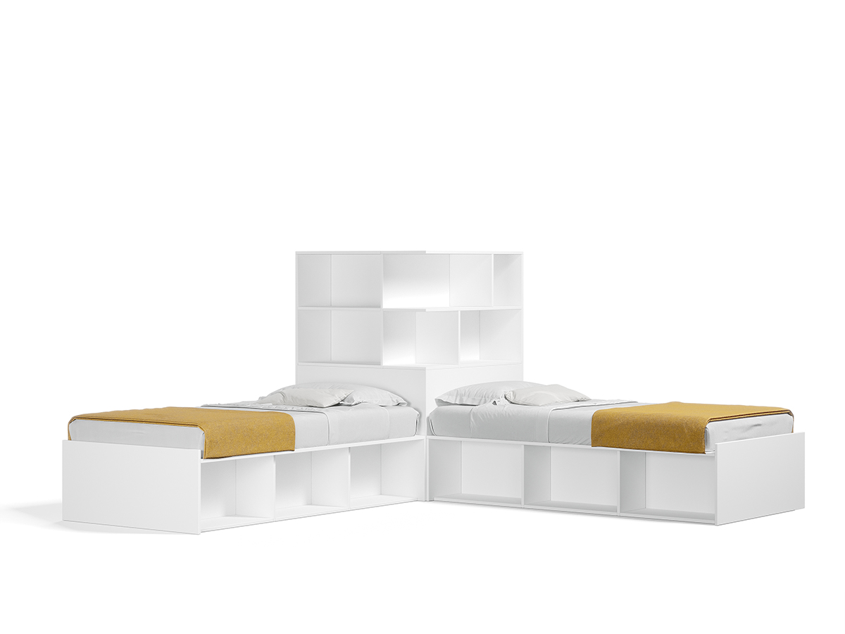 Multimo Eckbetten mit Stauraum 100x190 cm Weiß