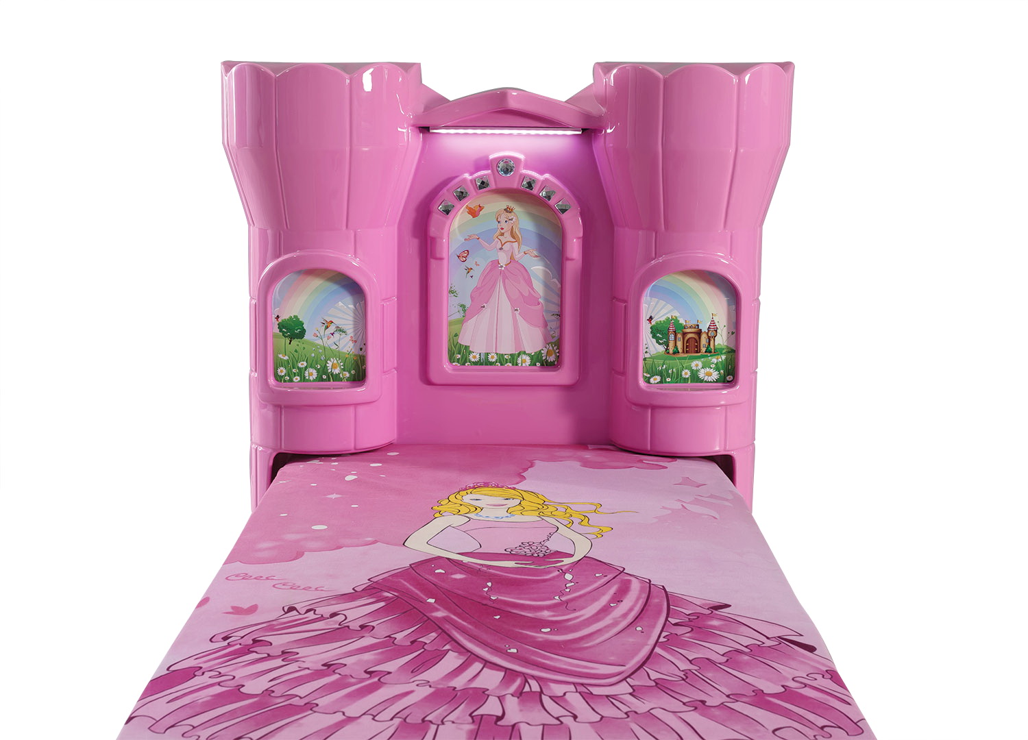 Burg Kinderbett Rozy in Pink mit LED Beleuchtung