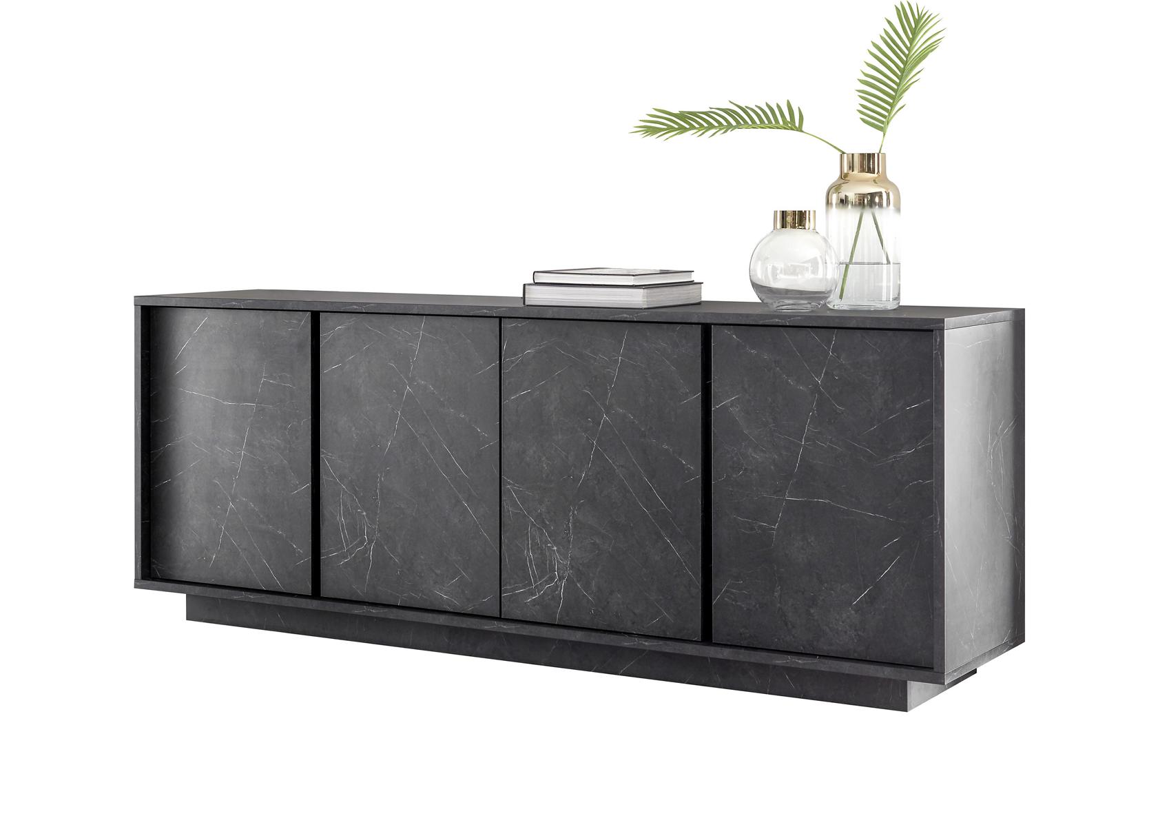 Sideboard in modernem Design Carrara Marmor-Optik Anthrazit 4-trg