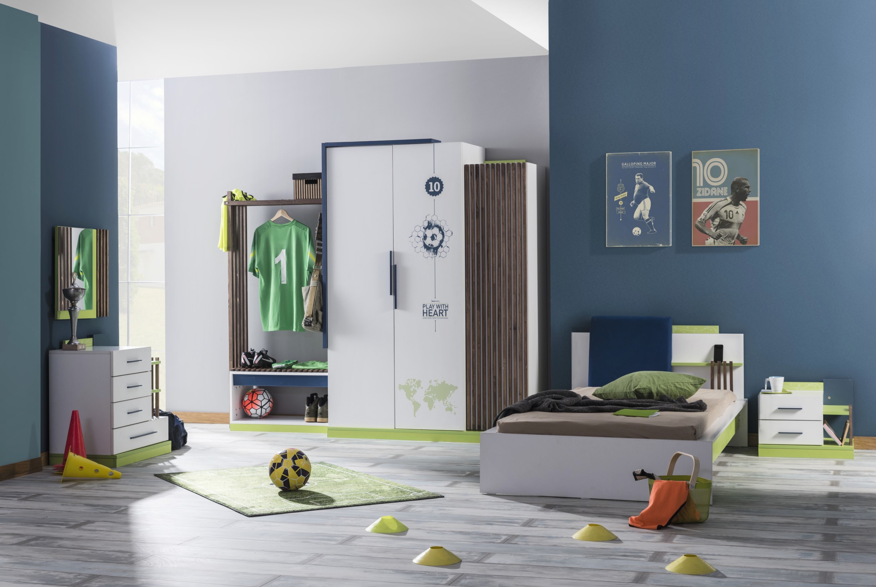 Benimodam Kinderzimmer Set Soccer 5-teilig Blau Weiß Grün