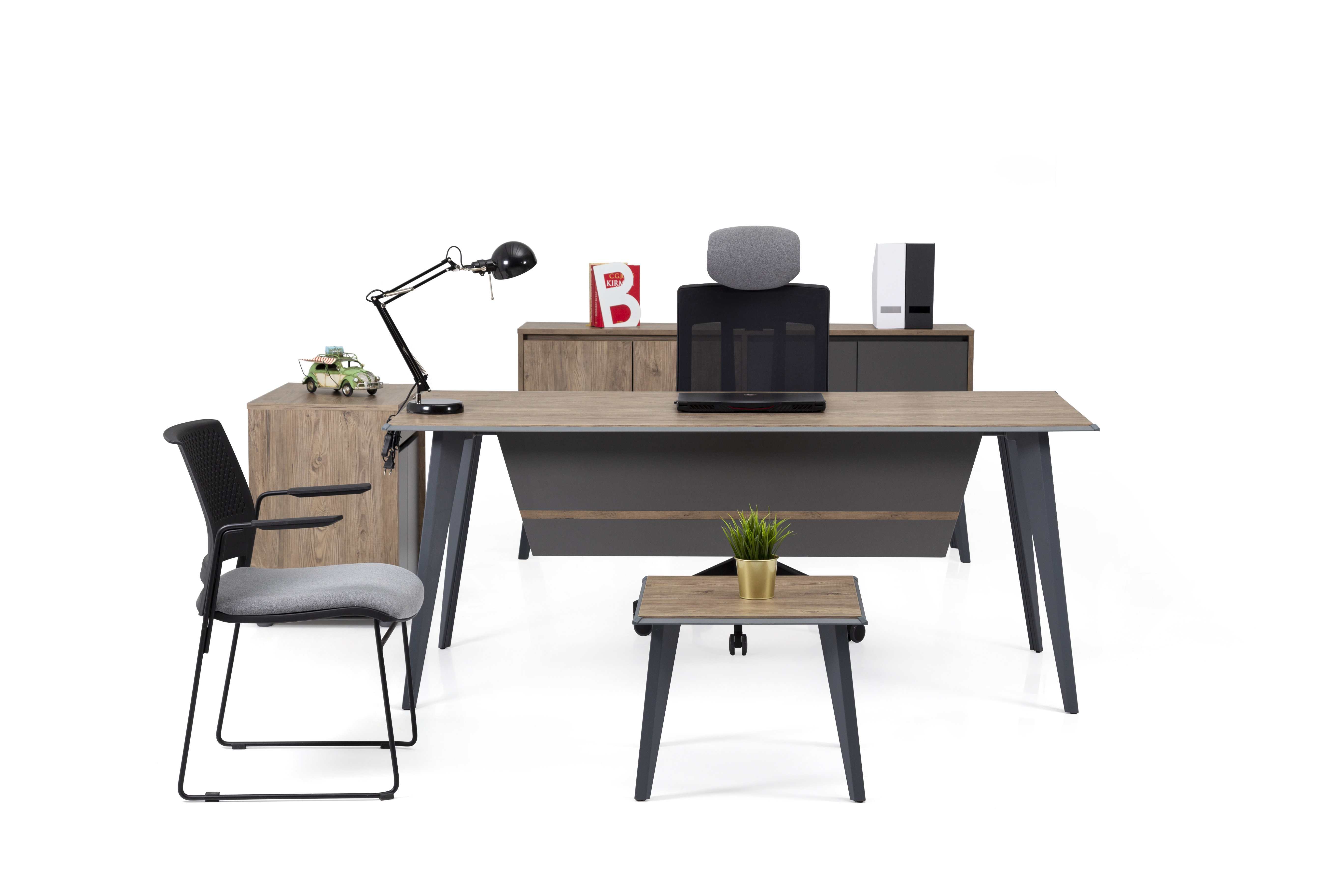 Ovali Büromöbel komplett 4-teilig Eco Grau 140x80 cm