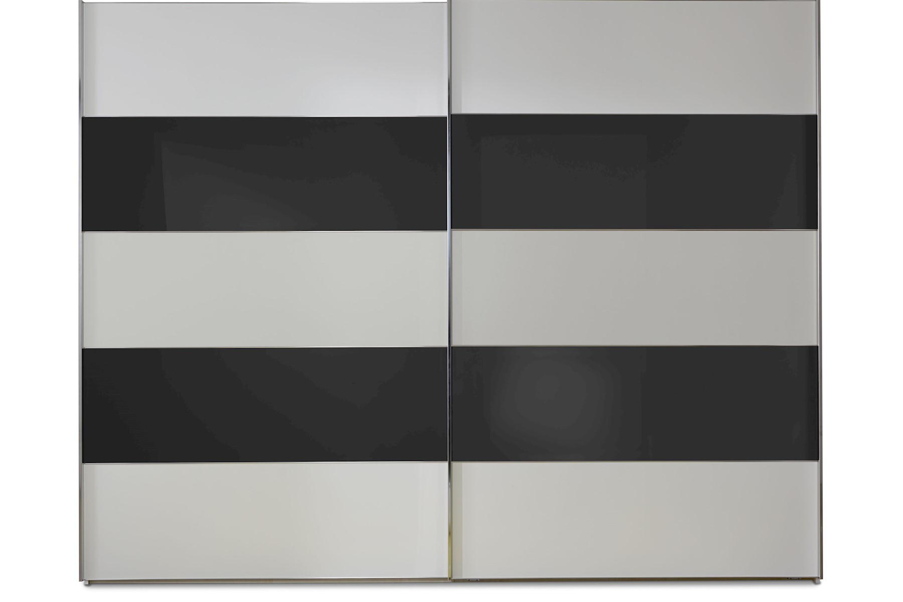 Schwebetürenschrank Genius in Weiß mit Schwarzem Glas 300 cm x 236 cm
