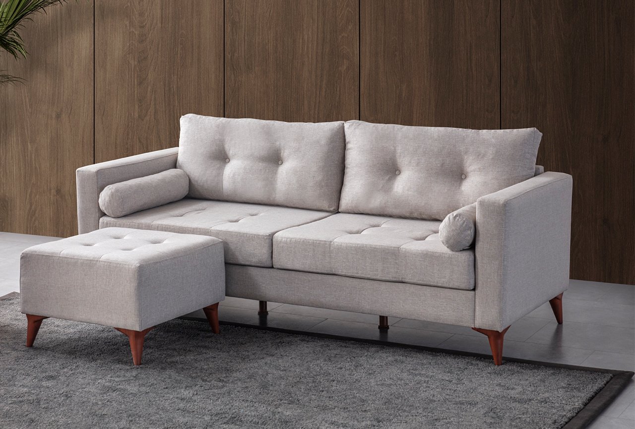 Eymense Sofa-Set Kraft 3-teilig Leinenstoff Modern Creme