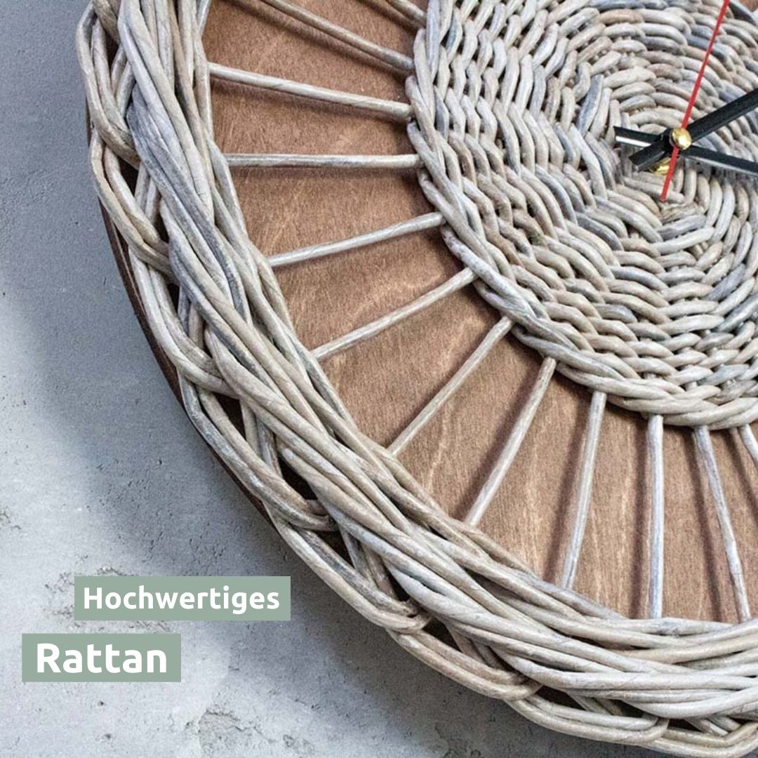 Holz4Home Rattan-Wanduhr Weave Rund Eichenholz 