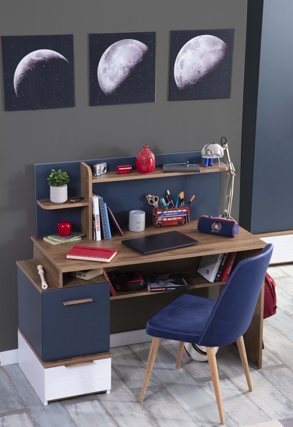 Benimodam Schreibtisch Orion mit Stauraum Blau Weiß
