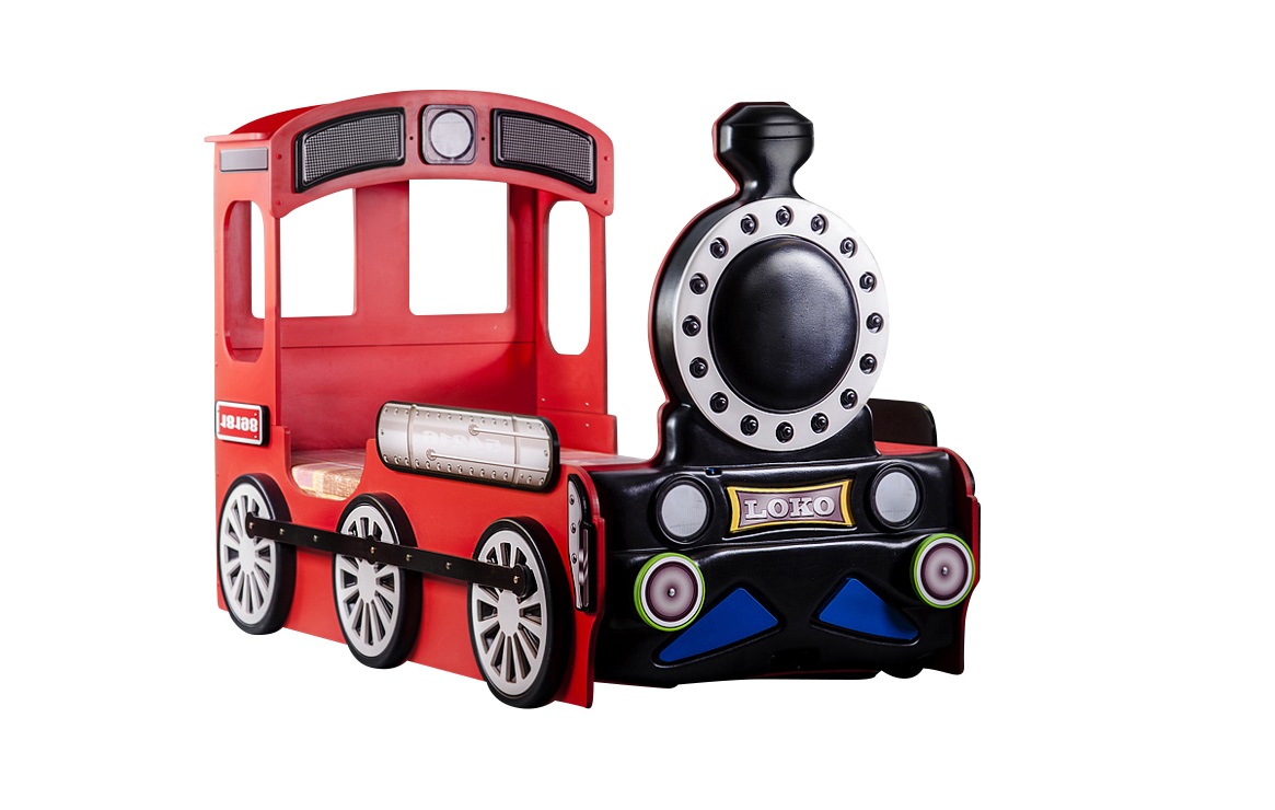 Lokomotive Kinderbett Rot mit Matratze 90x190 & LEDs