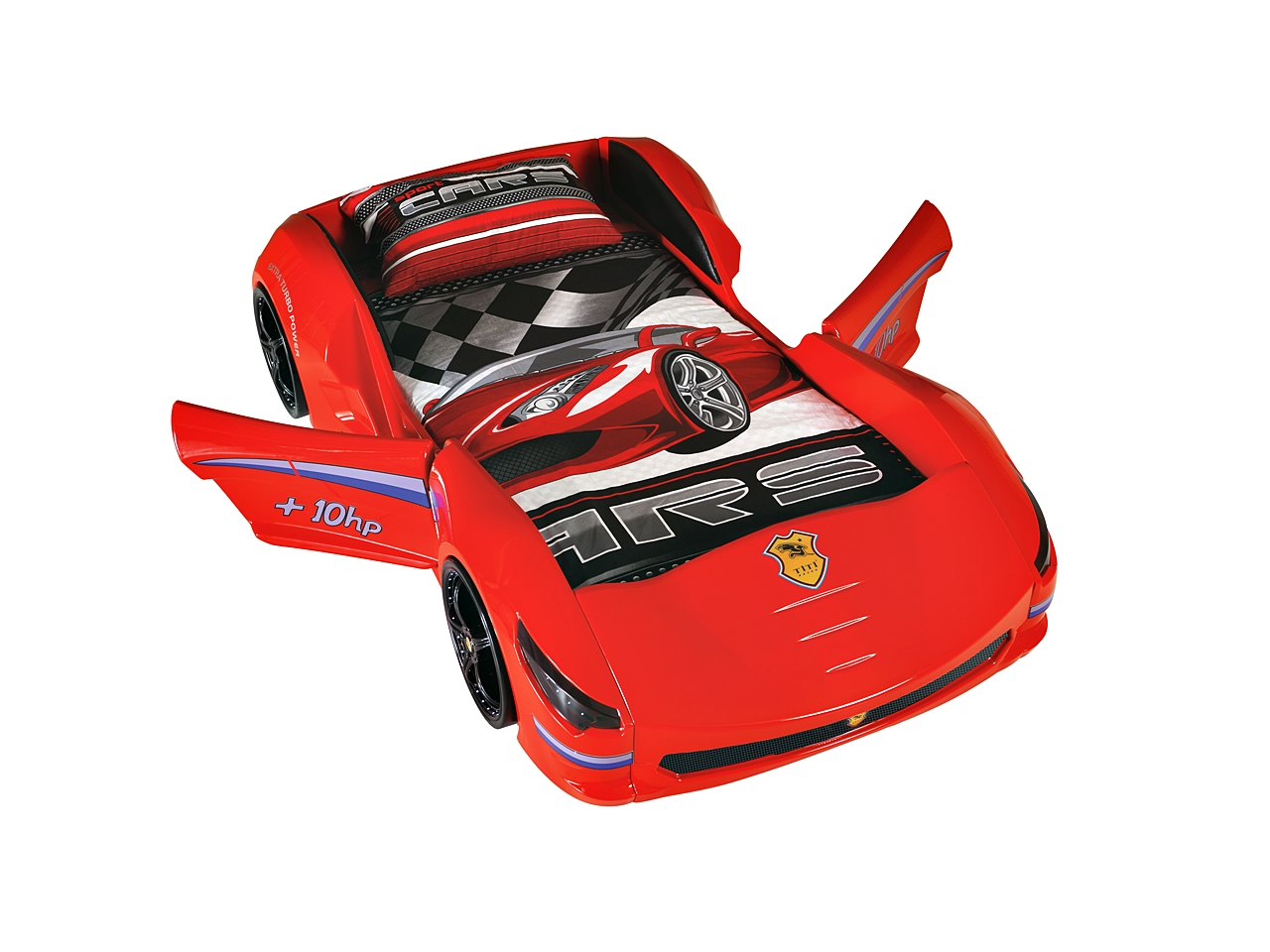 Autobett Cabrio mit Spoiler und Türen in Rot