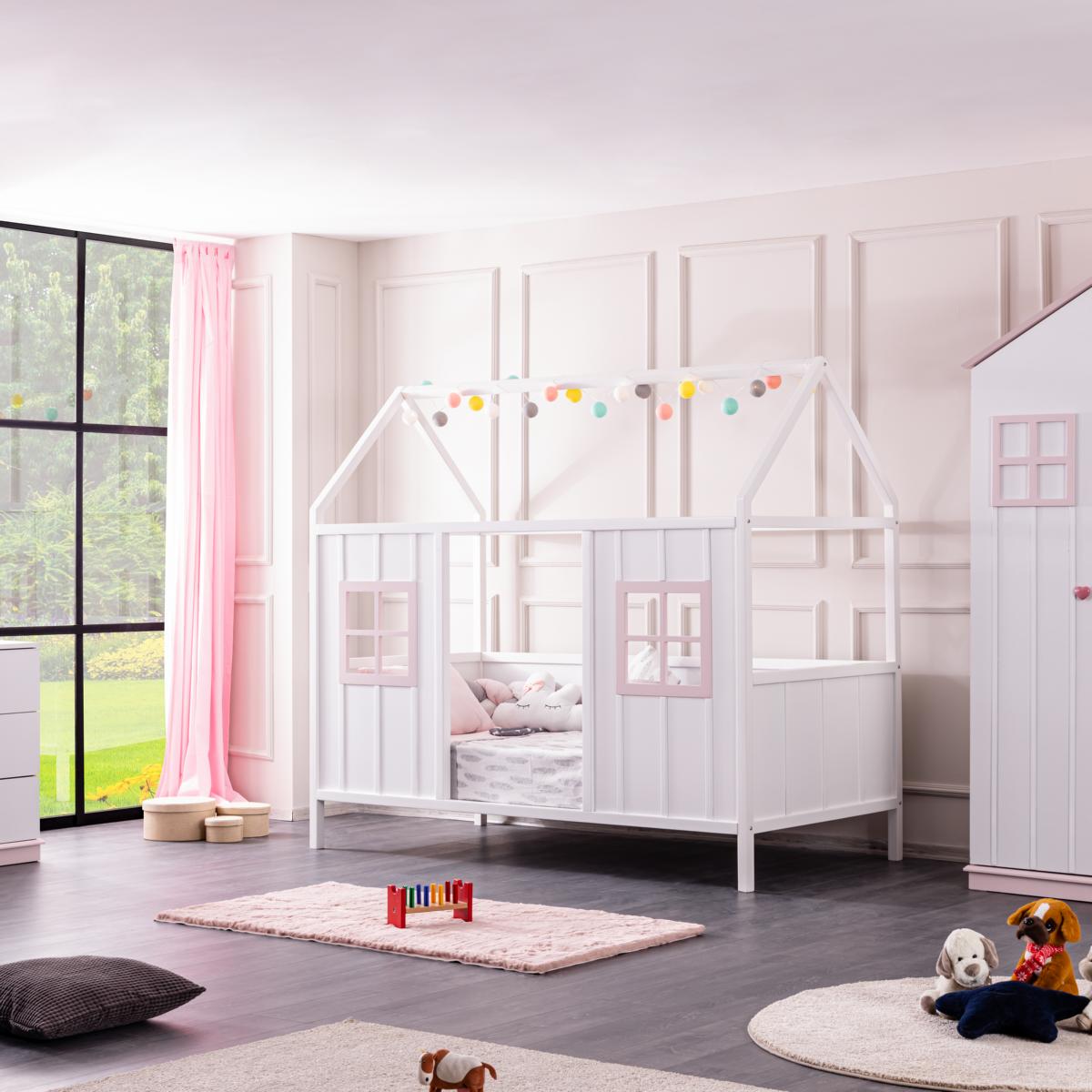 Odacix Kinder Hausbett Bodrum 90x190 cm Pink