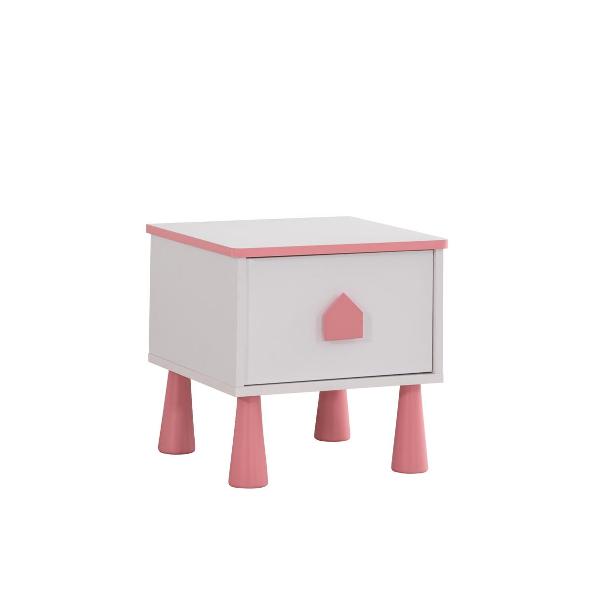 Odacix Nachttisch Garden mit Schublade Weiß Pink