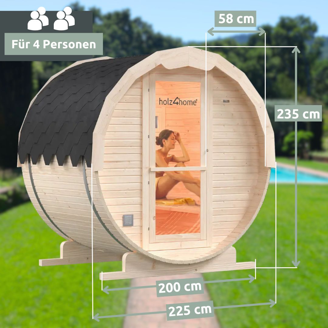 Holz4Home Fass-Sauna Pini Wood Kiefernholz für 4 Personen