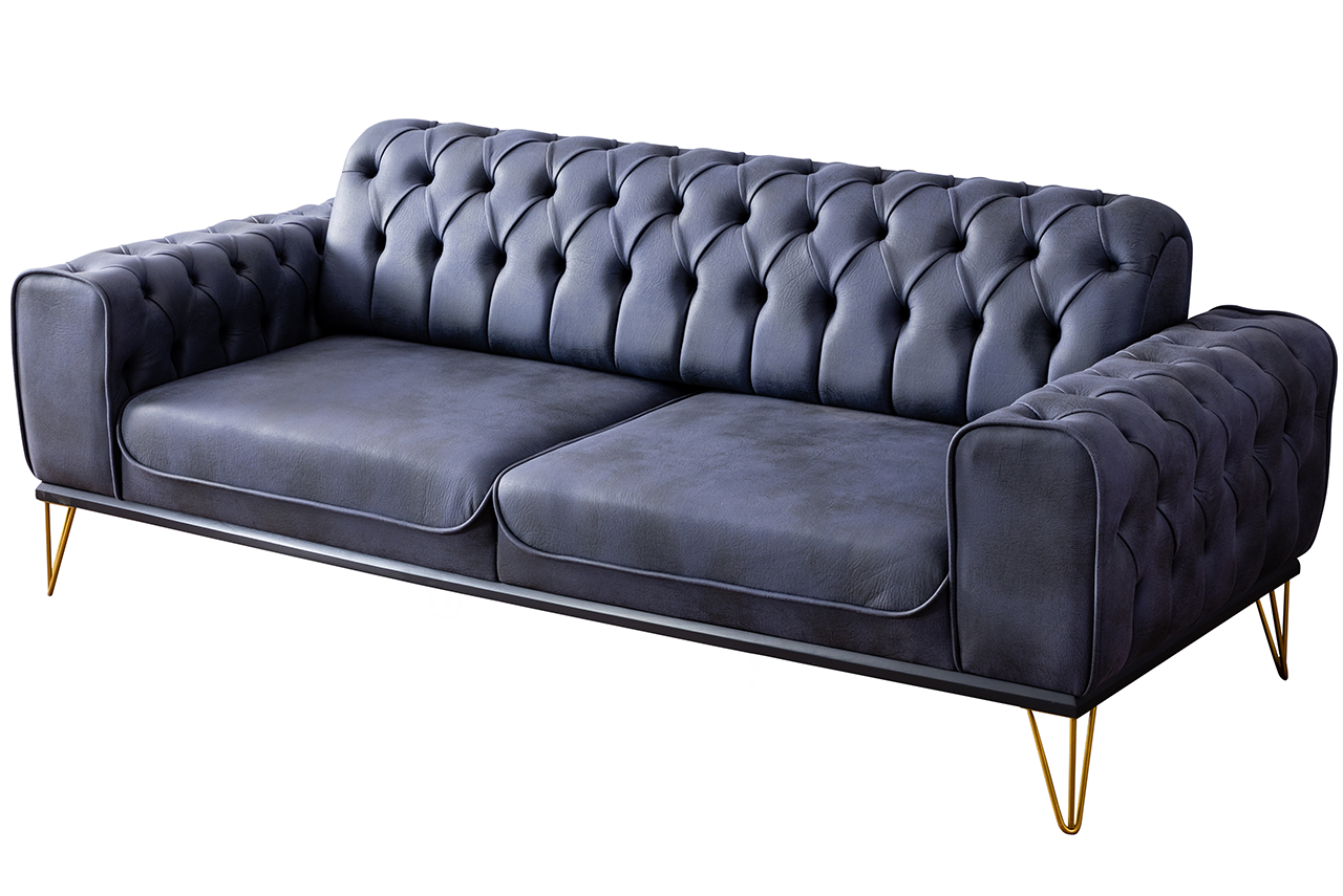 Eymense Design Sofa 3-Sitzer Barcelona Blau Gold