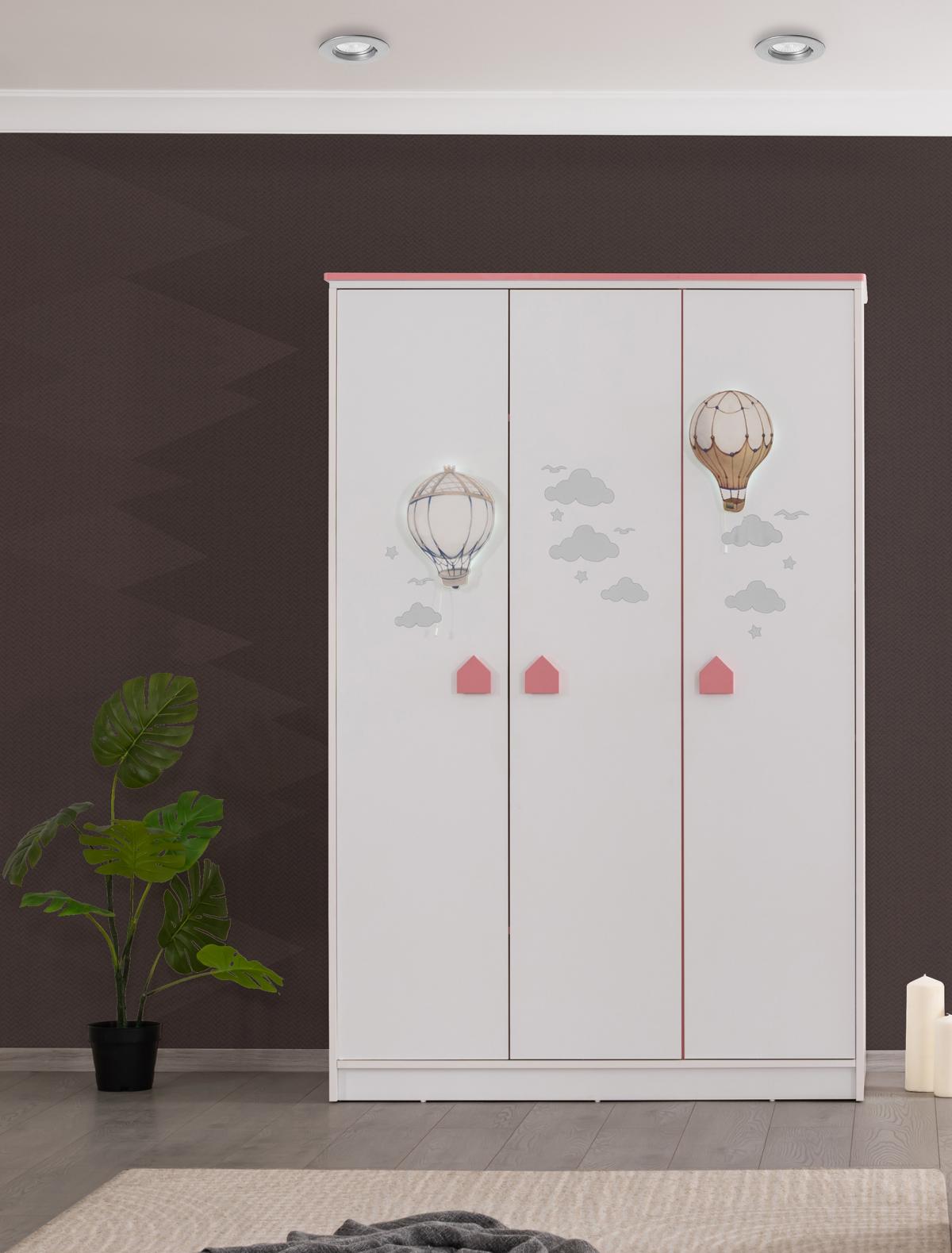 Odacix Kleiderschrank Garden 3-türig mit Leuchtelementen Weiß Pink
