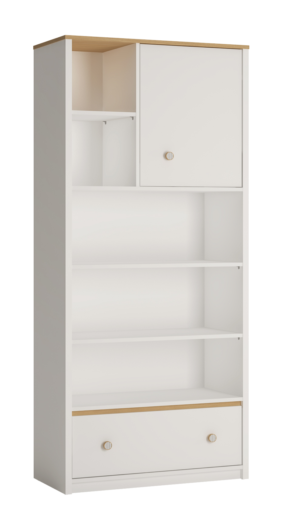 Furnival Bücherregal Globo mit Tür und Schublade Weiß Eiche