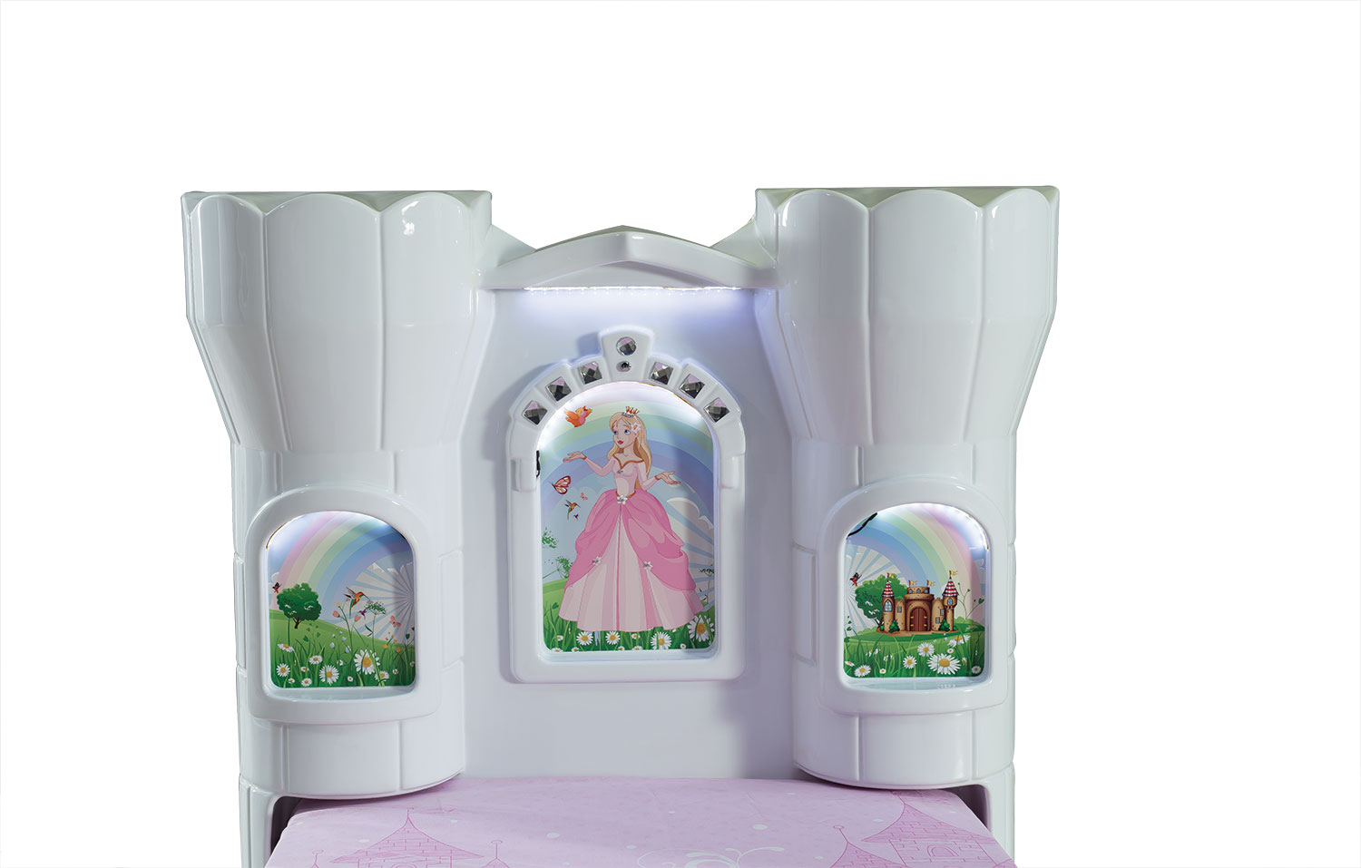 Burg Kinderbett Rozy in Weiß mit LED Beleuchtung 90x190 cm