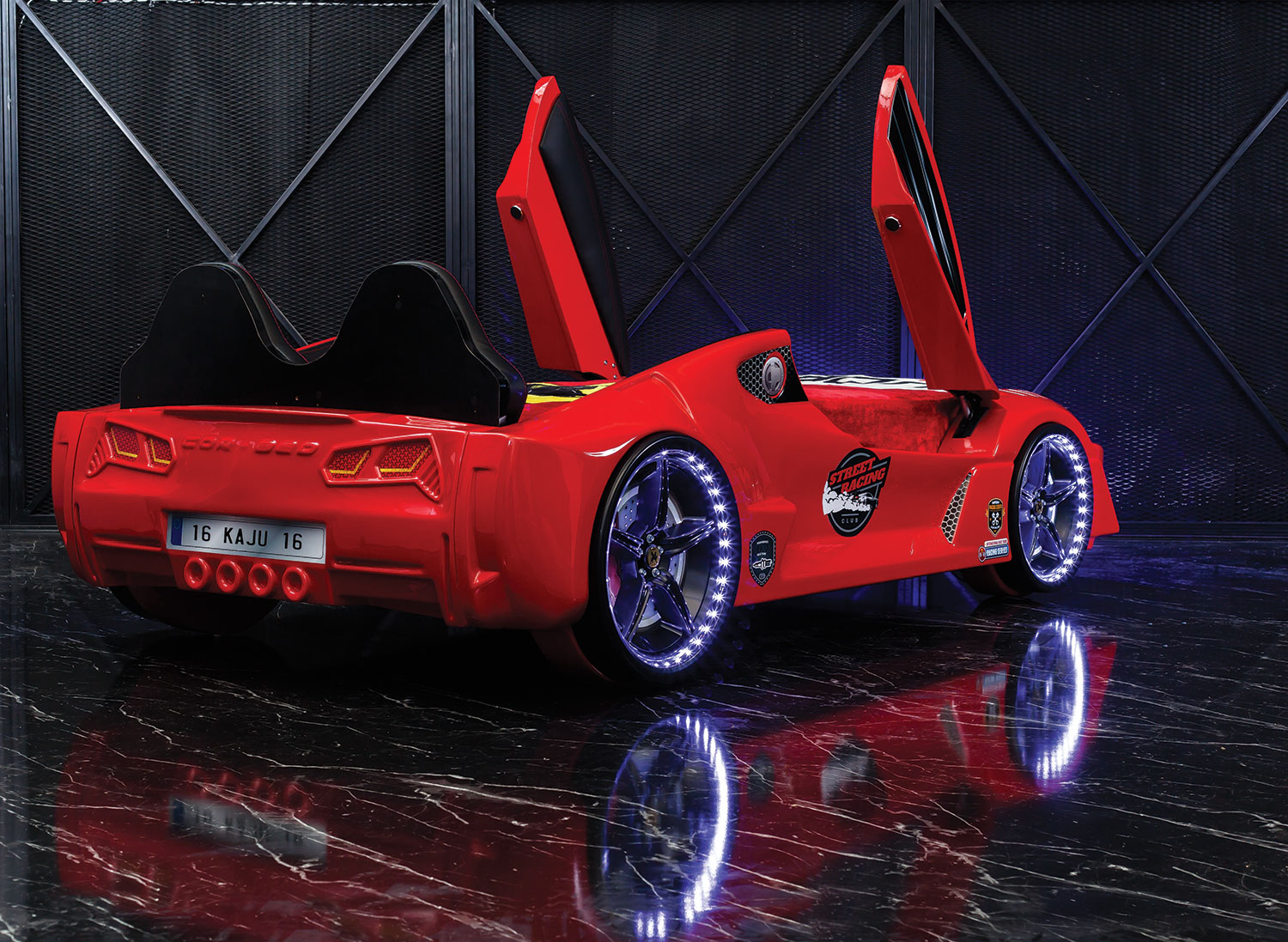 Autobett GT 999 AERO Rot mit Türen und Sportsitzen