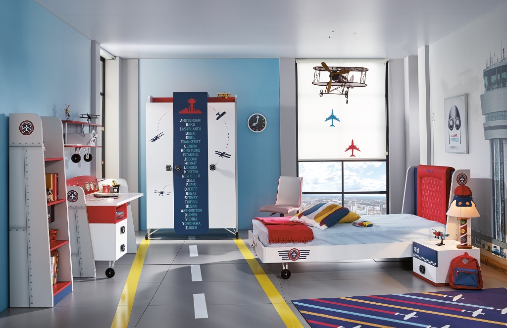 Almila Kinderbett Pilot und Flugzeug Design 120x200 cm