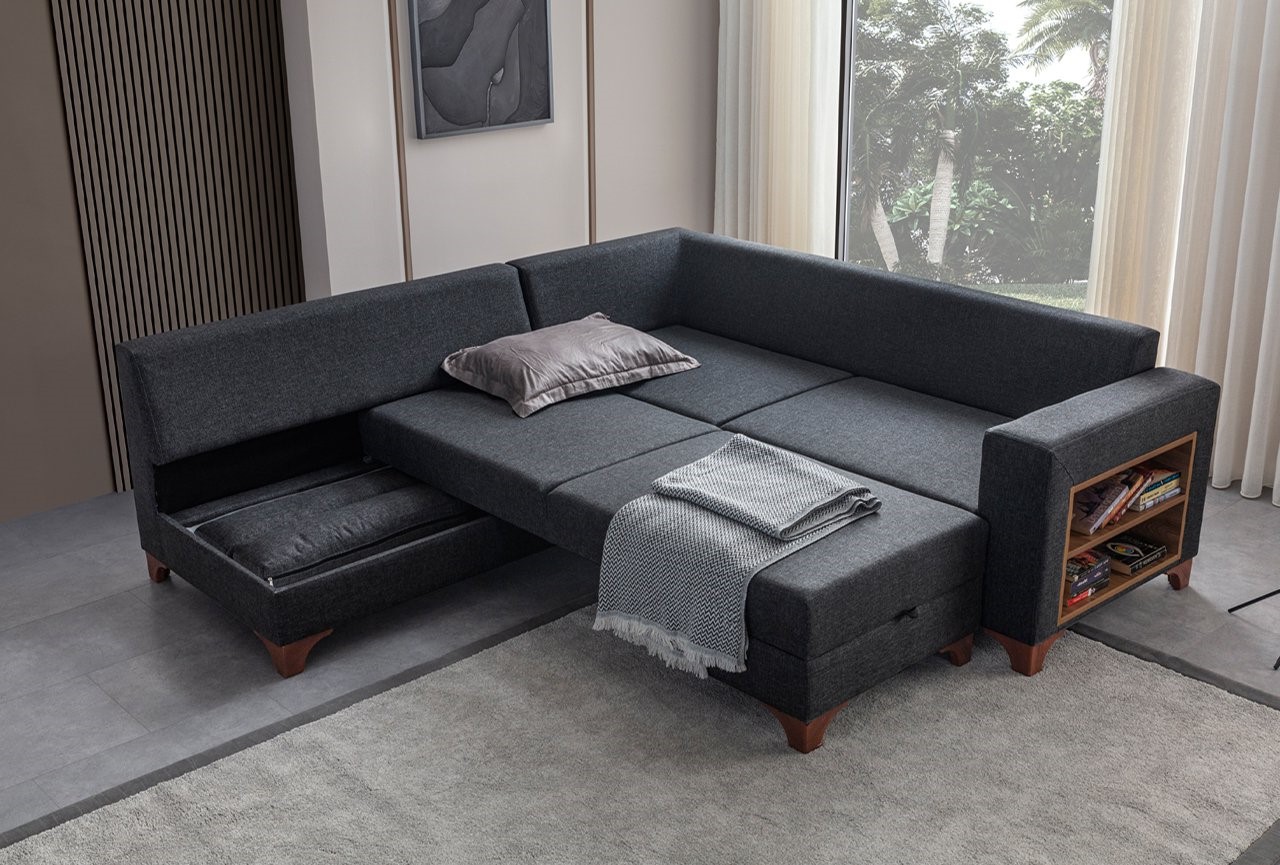 Eckcouch T-Loft Leinenstoff Anthrazit