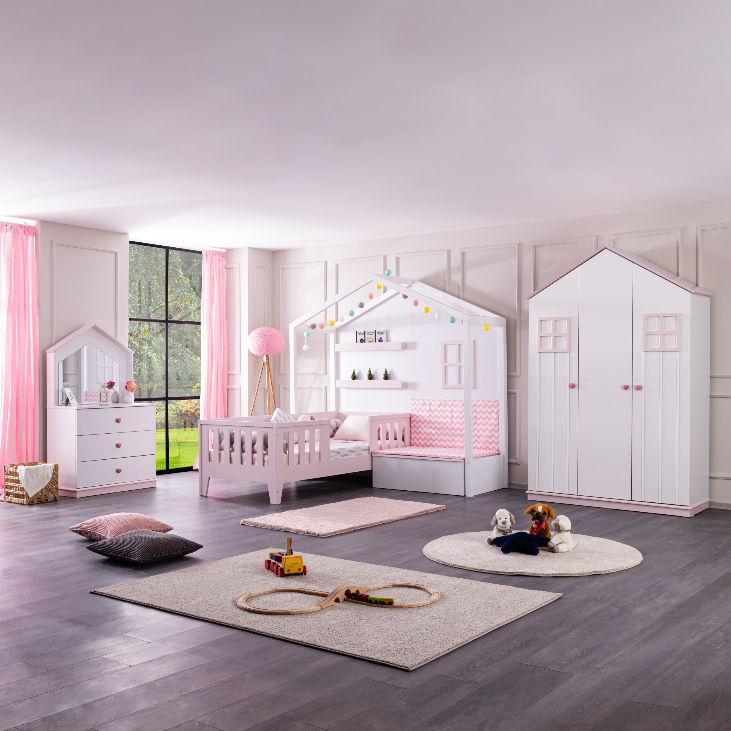 Odacix Hauswand Kinderbett Set Fethiye 3-teilig mit Kommode