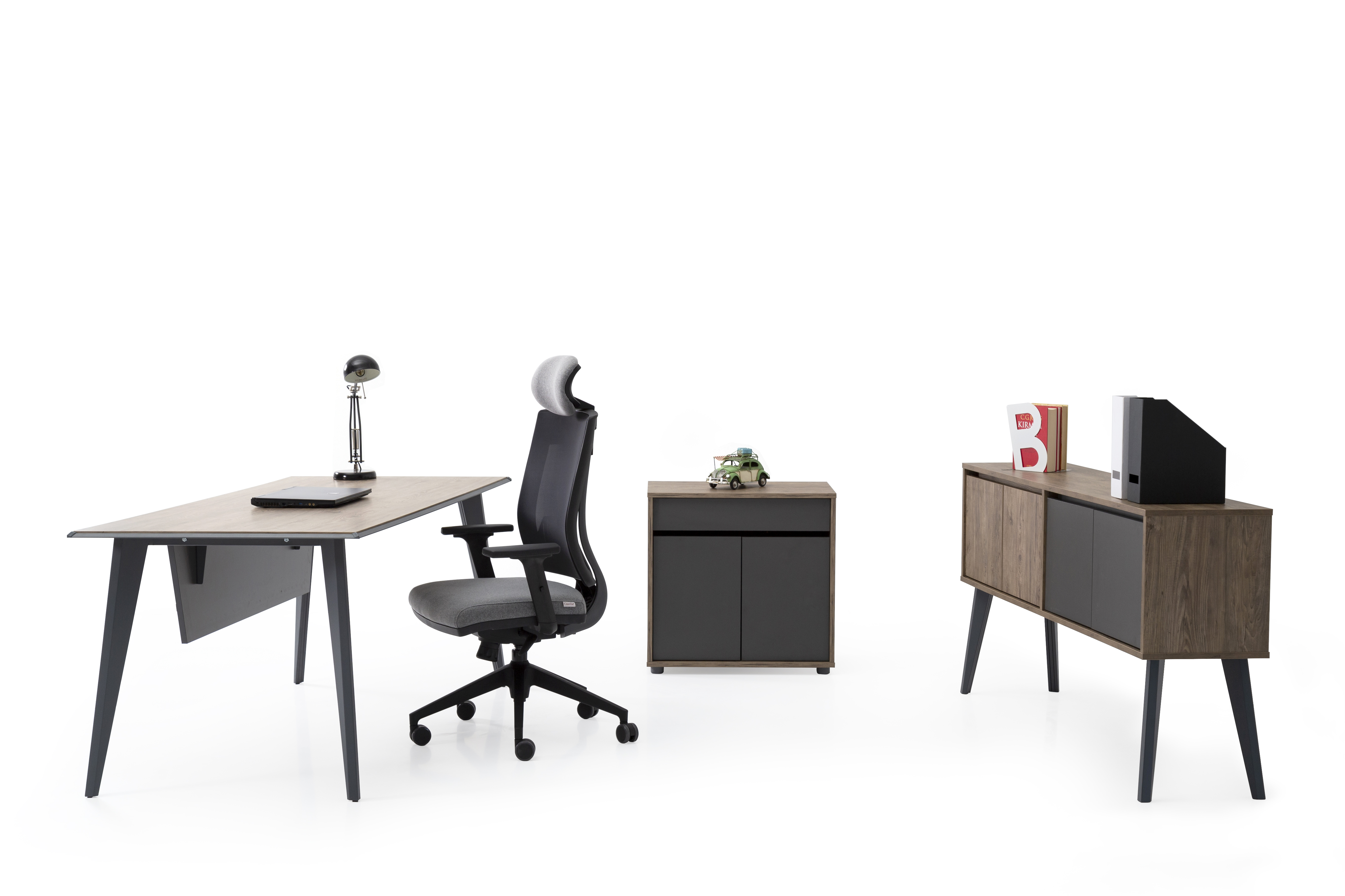 Ovali Schreibtisch Set 3-teilig Eco Holzoptik 140x80 cm