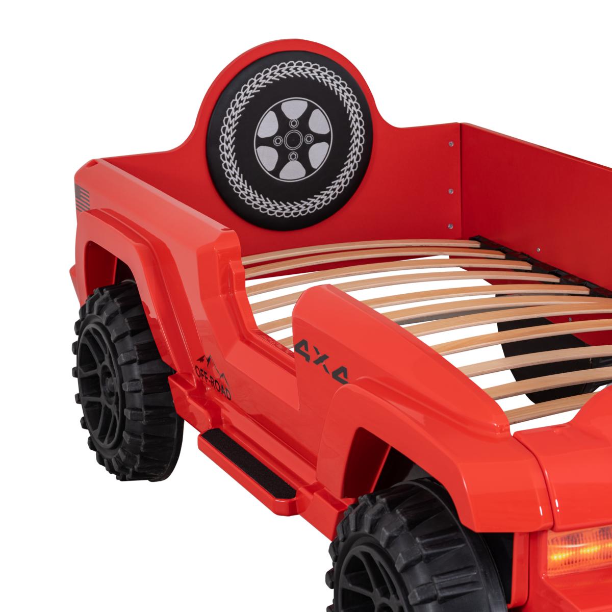 Kinder Autobett Off Road 100x190 cm mit LED Rot