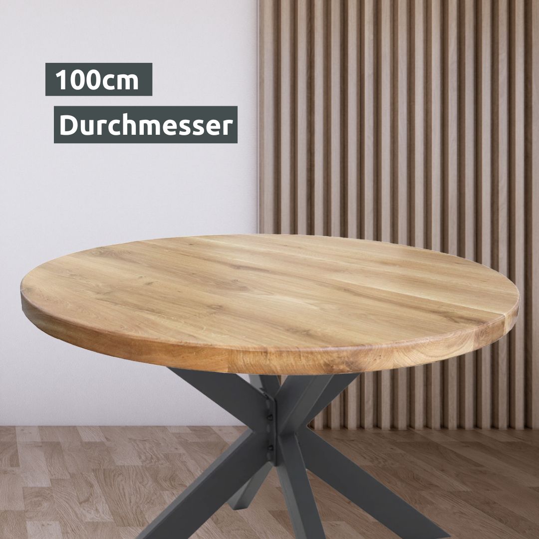 Holz4Home Runde Tischplatte Eiche massiv ⌀100 cm 