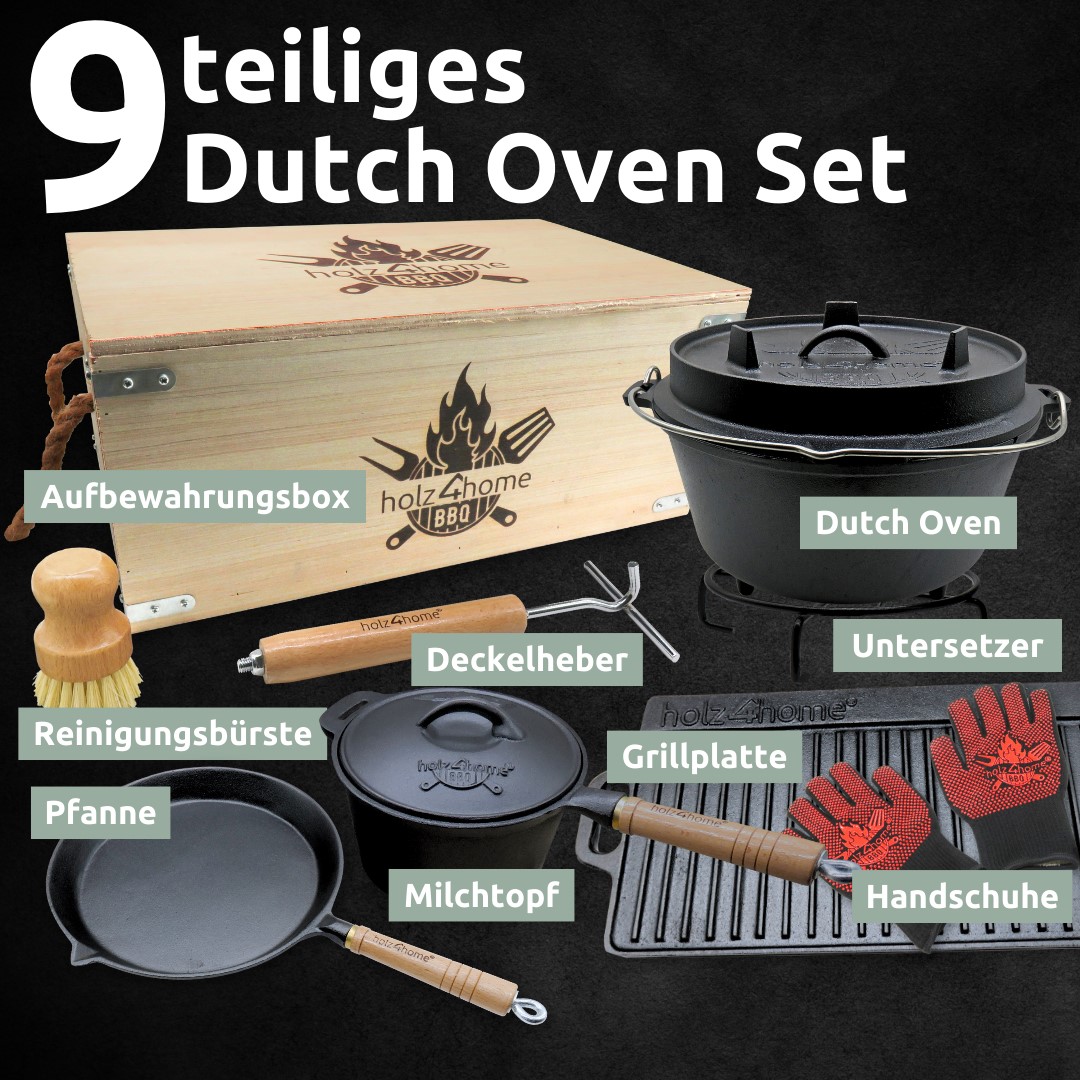 Dutch Oven Set 9-teilig in Holzkiste von holz4home®