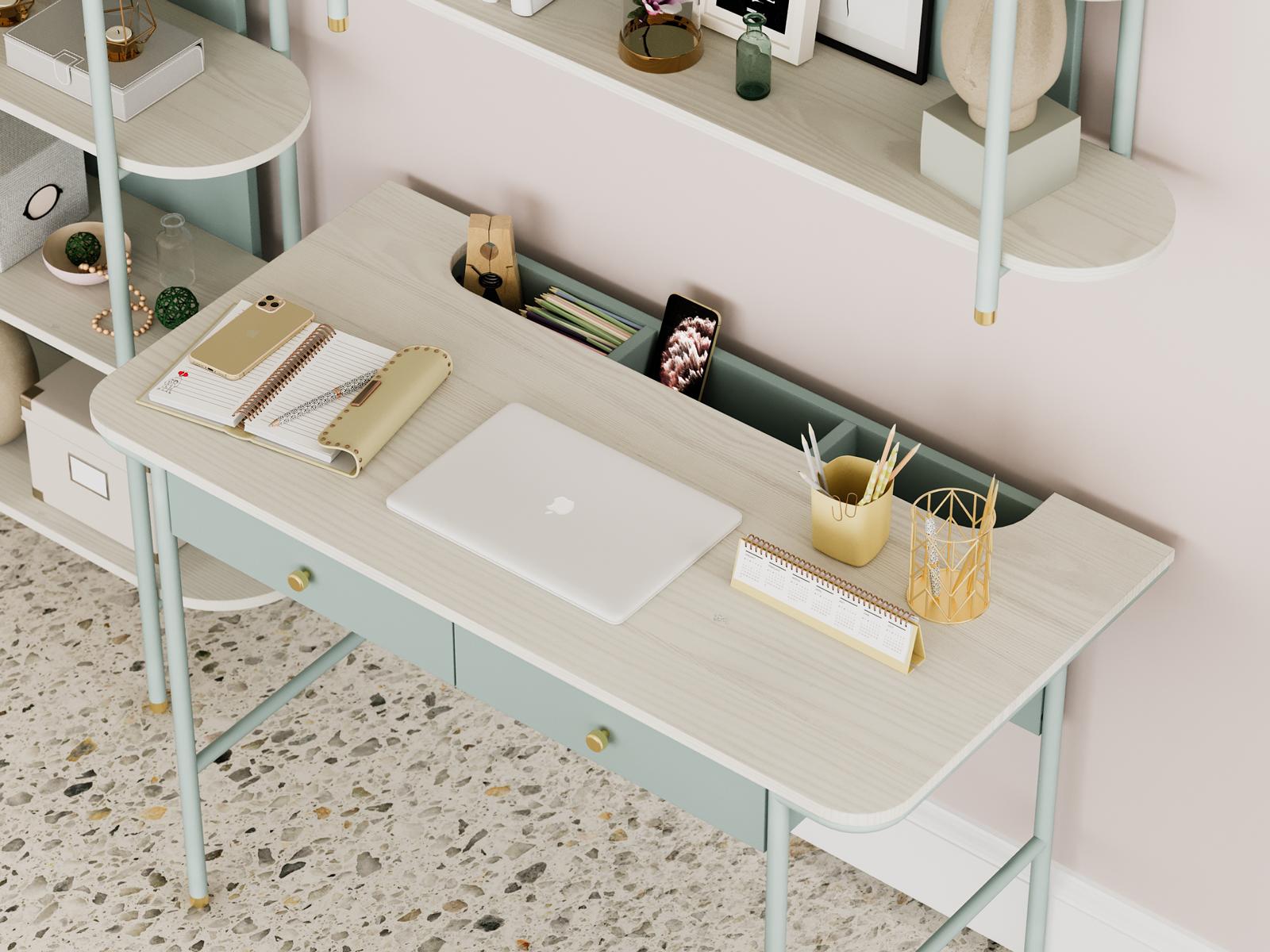 Almila Schreibtisch mit optionalem Wandregal Laila Nil-Grün Modern