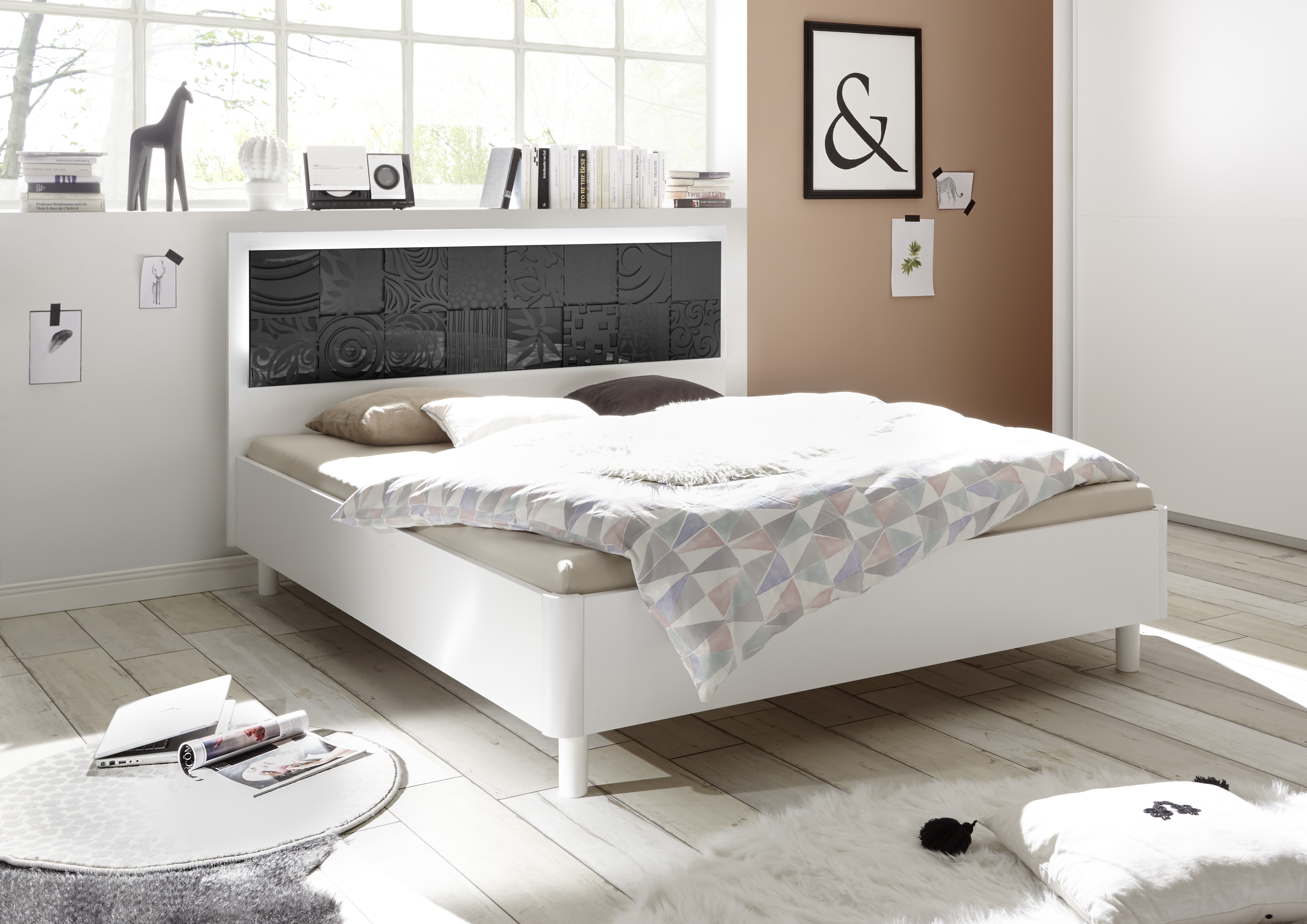 Design Bett in Weiß Anthrazit Xena 160x200