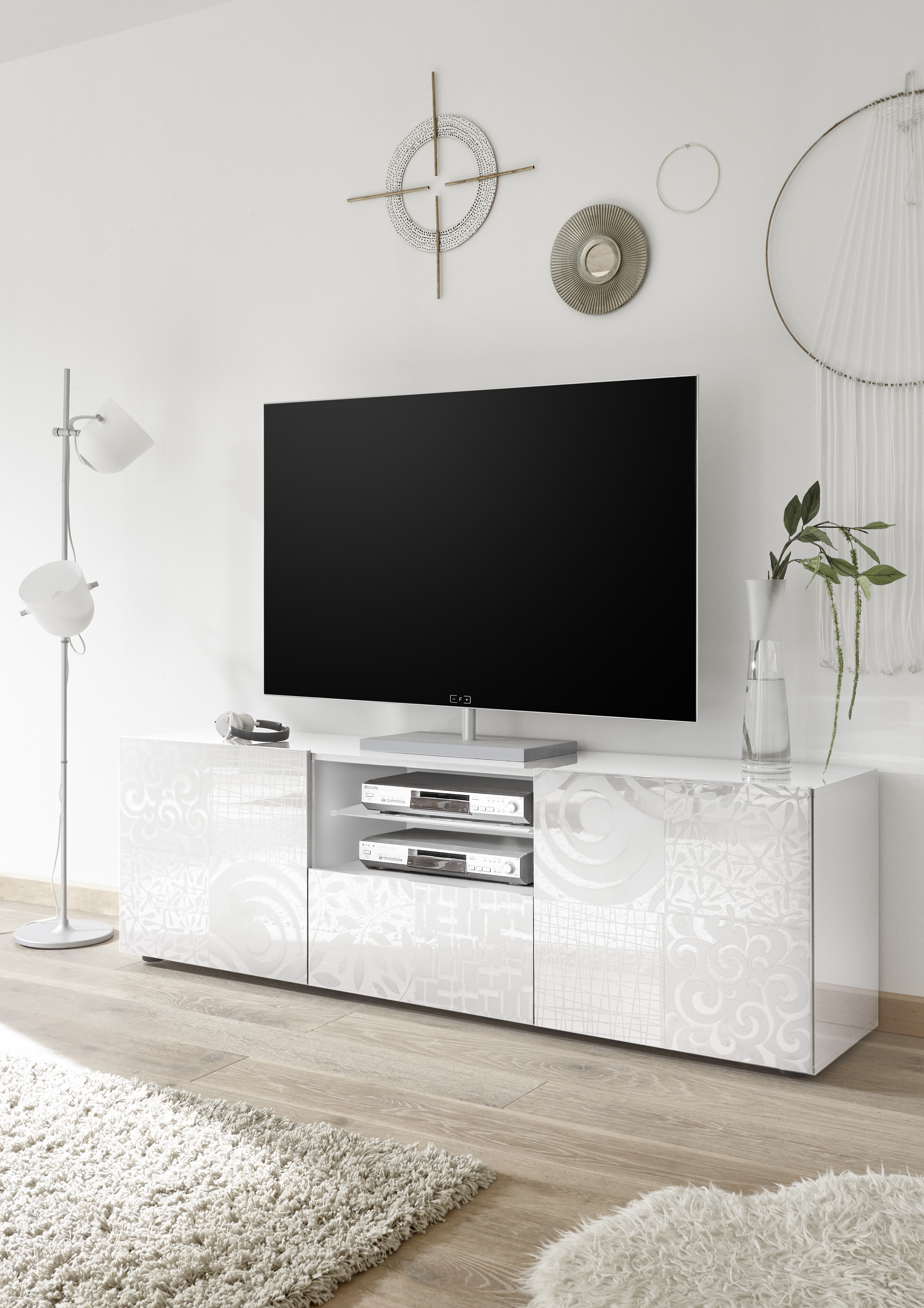 TV Lowboard mit Siebdruck Miro Weiß