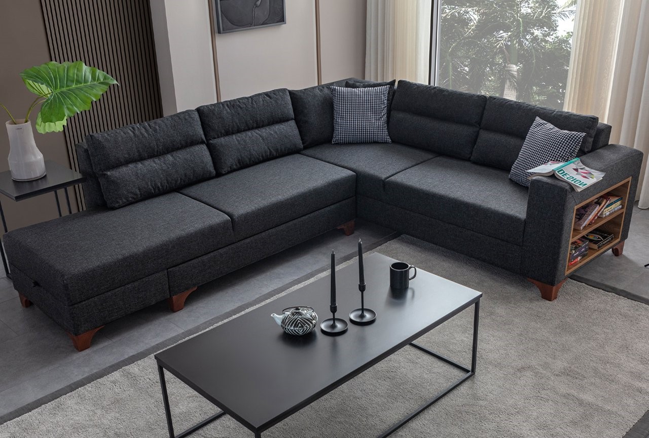 Eckcouch T-Loft Leinenstoff Anthrazit