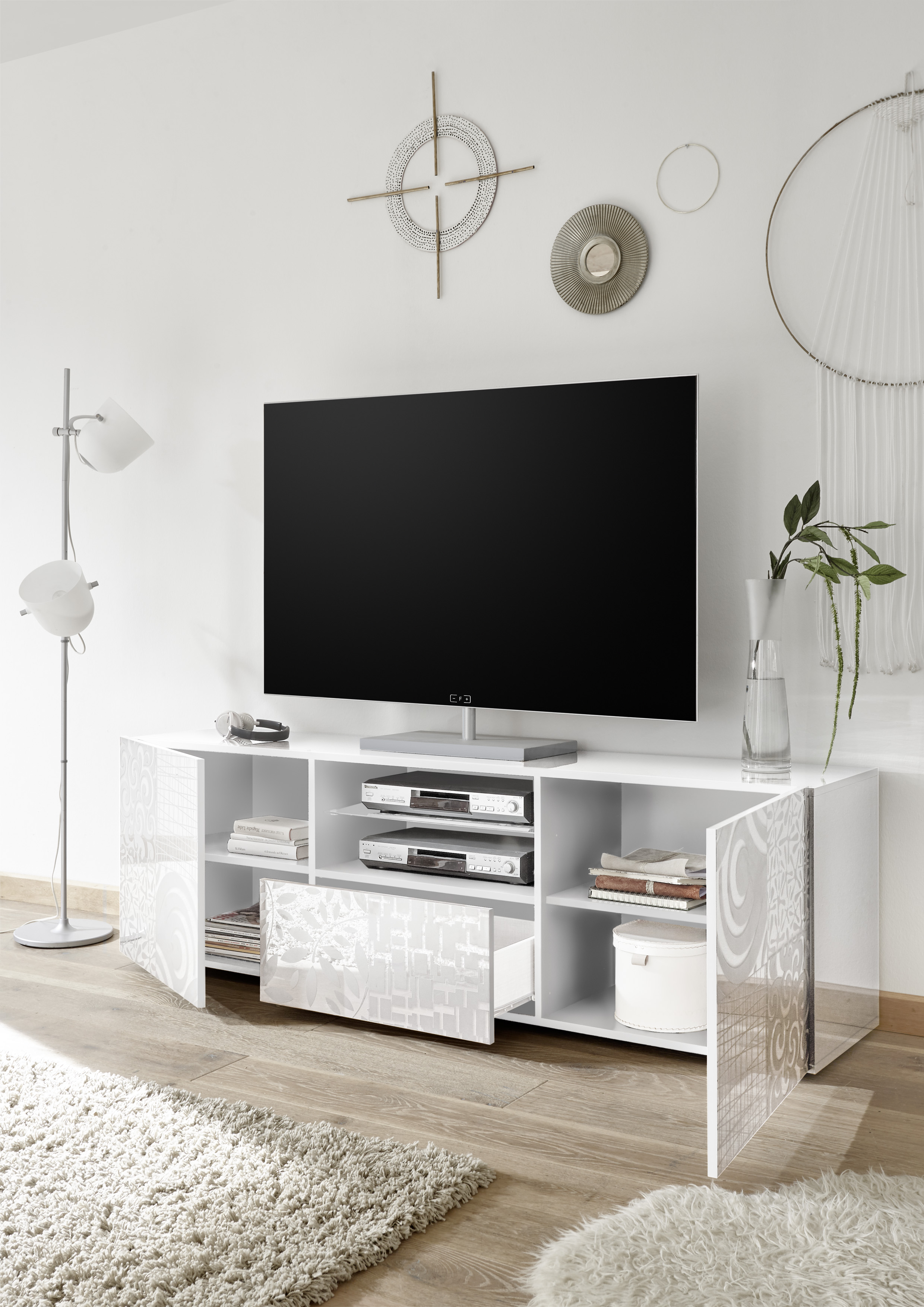 TV Lowboard mit Siebdruck Miro Weiß