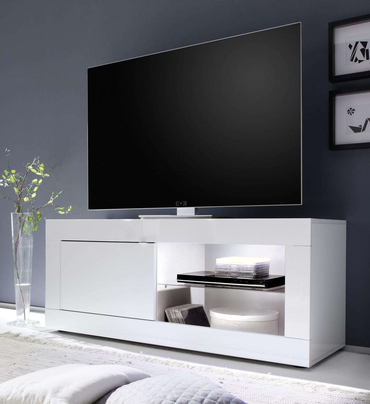 TV Lowboard Basic mit Tür Modernes Design Weiß Hochglanz