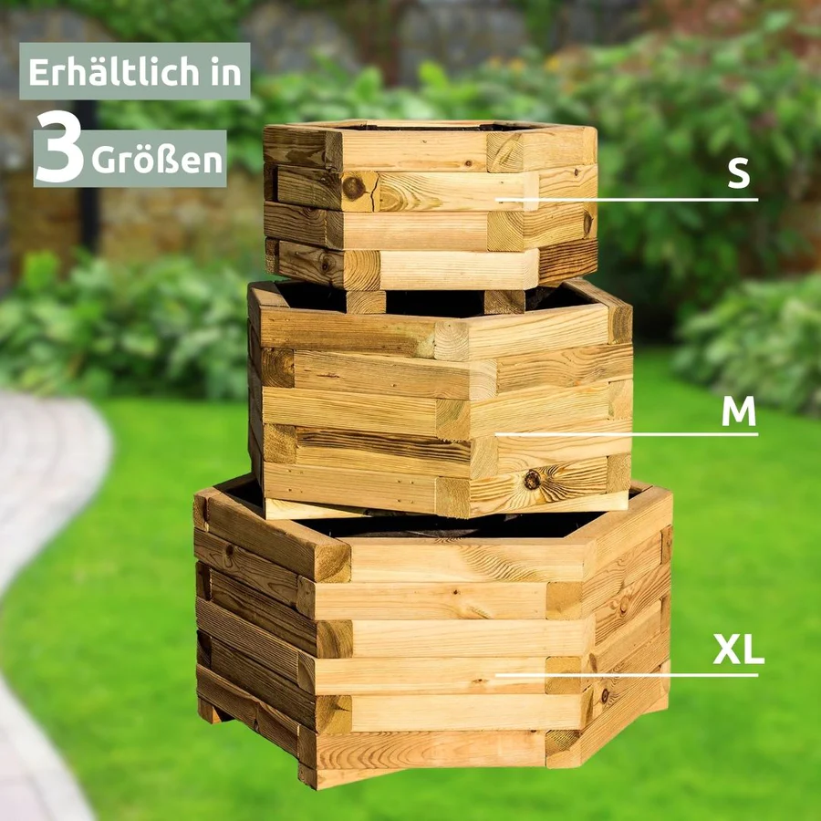 Holz4Home Outdoor Pflanzenkübel 6-eckig aus Kiefernholz
