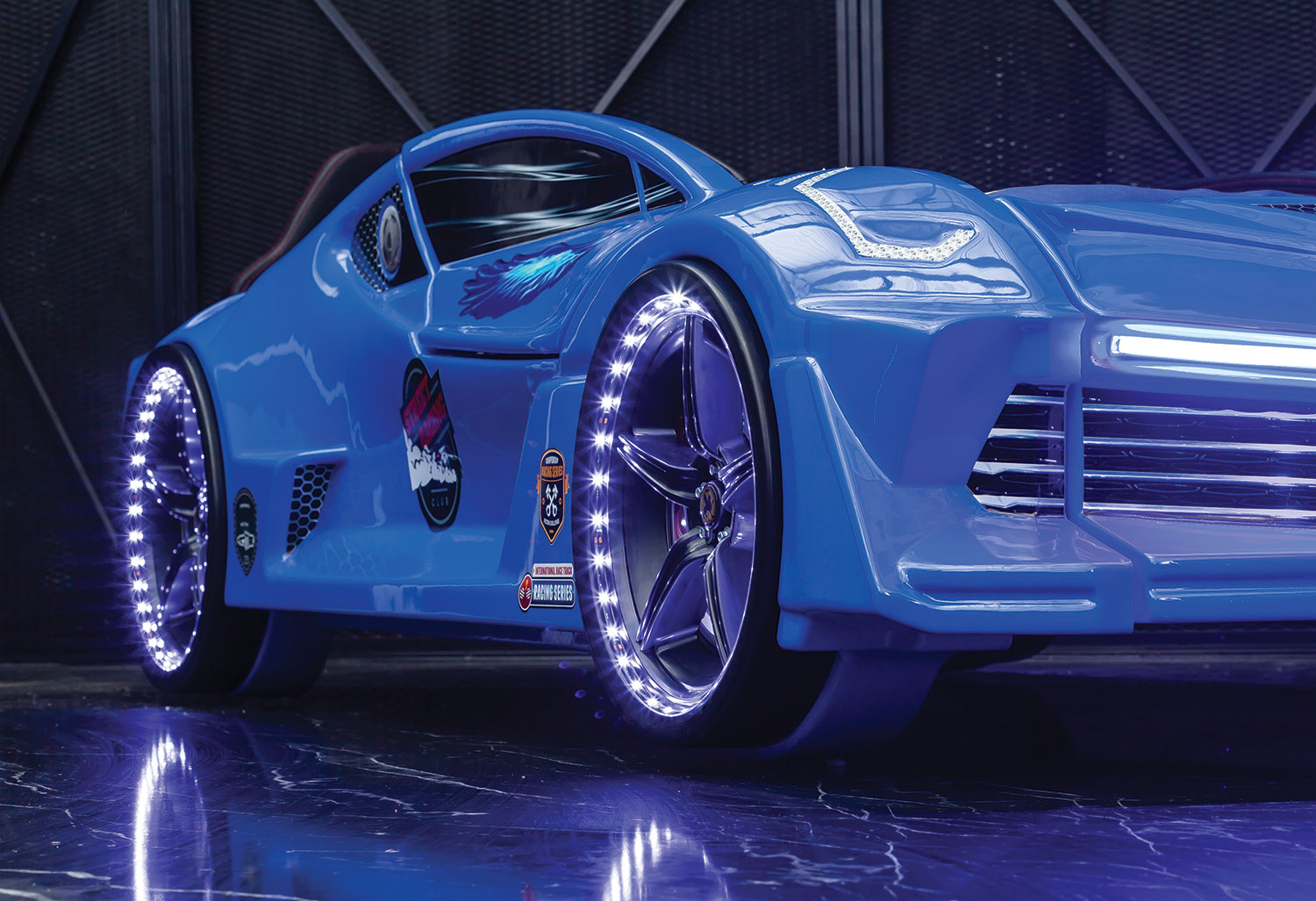Autobett GT 999 AERO Blau mit Türen und Sportsitzen