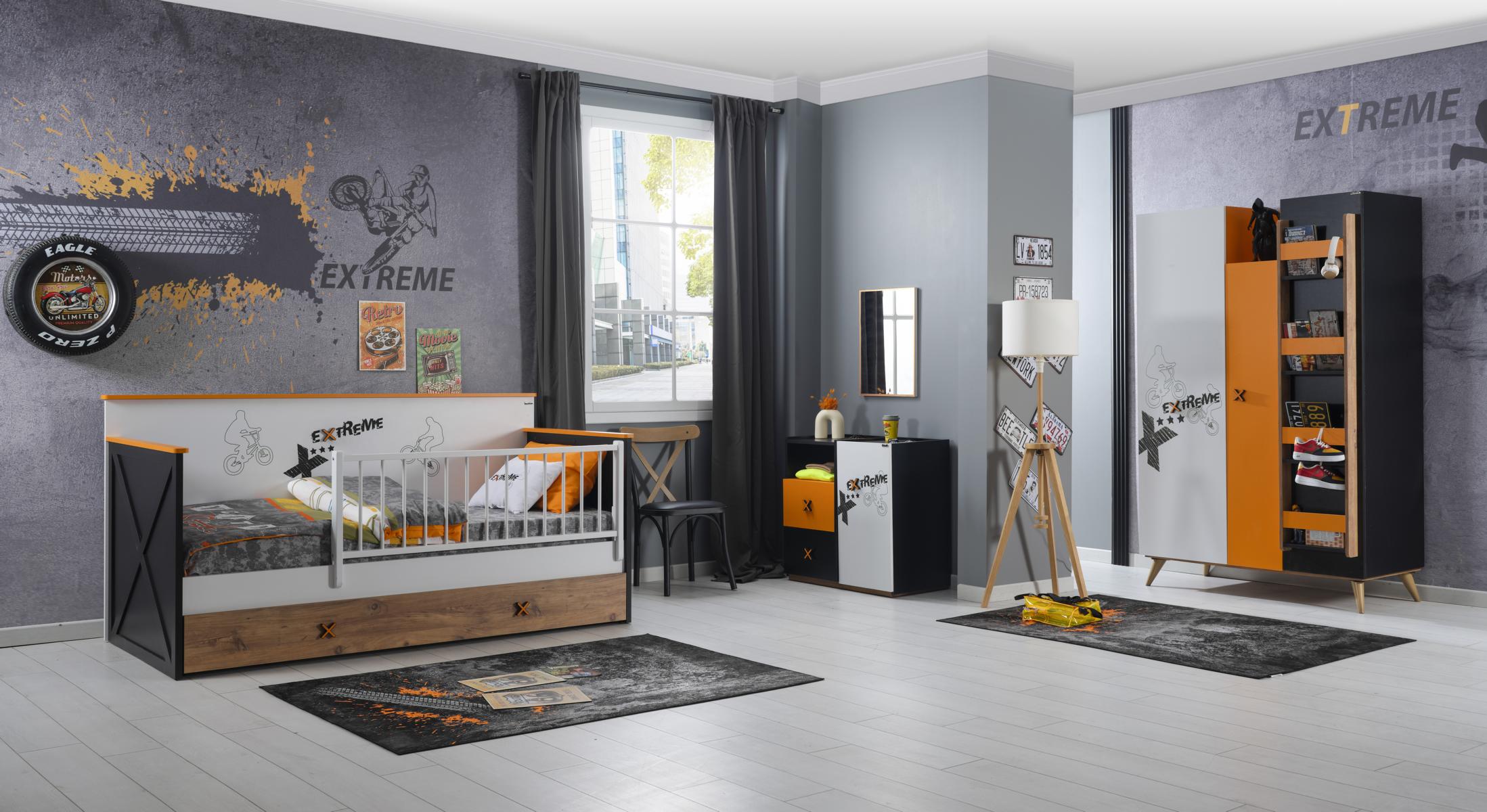 Ritmik Kinderzimmer Komplettset Extreme Schwarz Weiß Orange mit Studiobett
