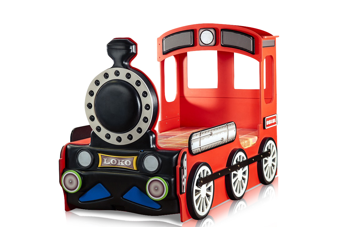 Lokomotive Kinderbett Rot mit Matratze 90x190 & LEDs