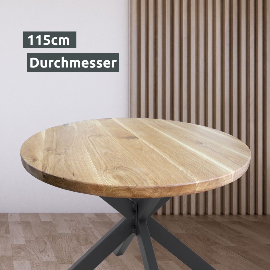 Holz4Home Runde Tischplatte Eiche massiv ⌀115 cm