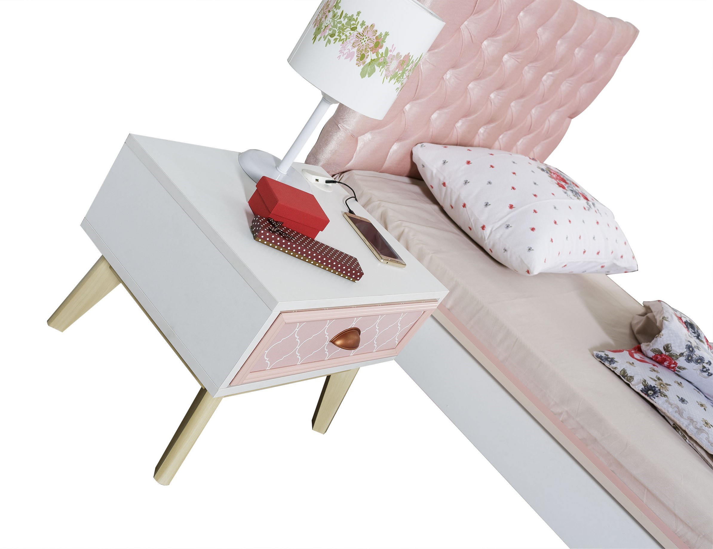 Titi Nachttisch Diane mit Schublade Pink Weiß