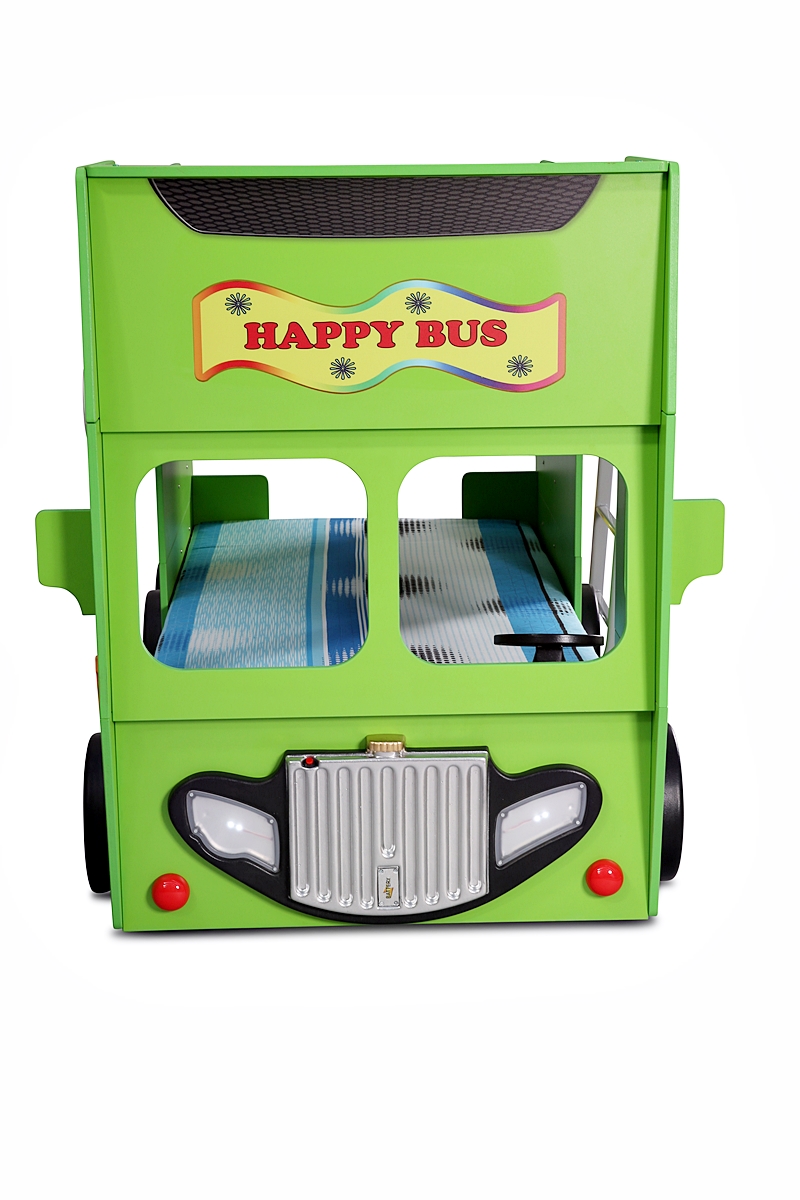 Etagenbett Happy Bus inkl. Matratze LED in Grün