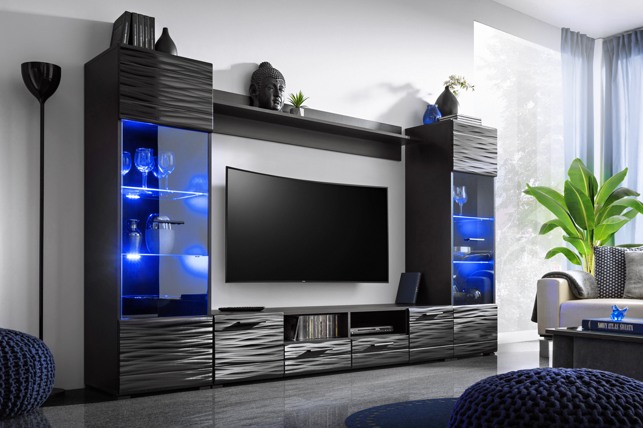 Furnival Design Wohnwand Modica mit RGB-Beleuchtung