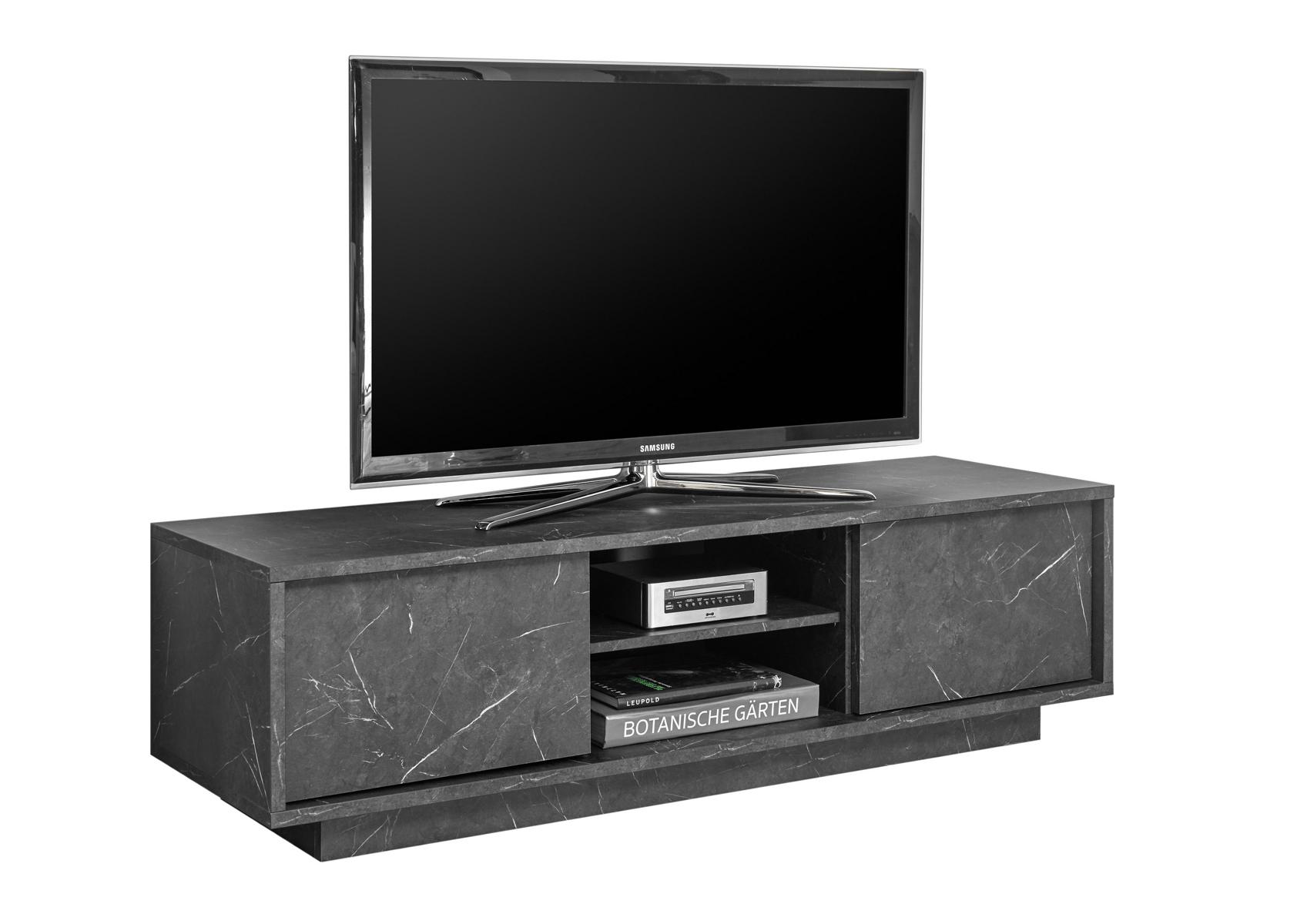TV-Board in modernem Design Carrara Marmor-Optik Anthrazit 2-trg