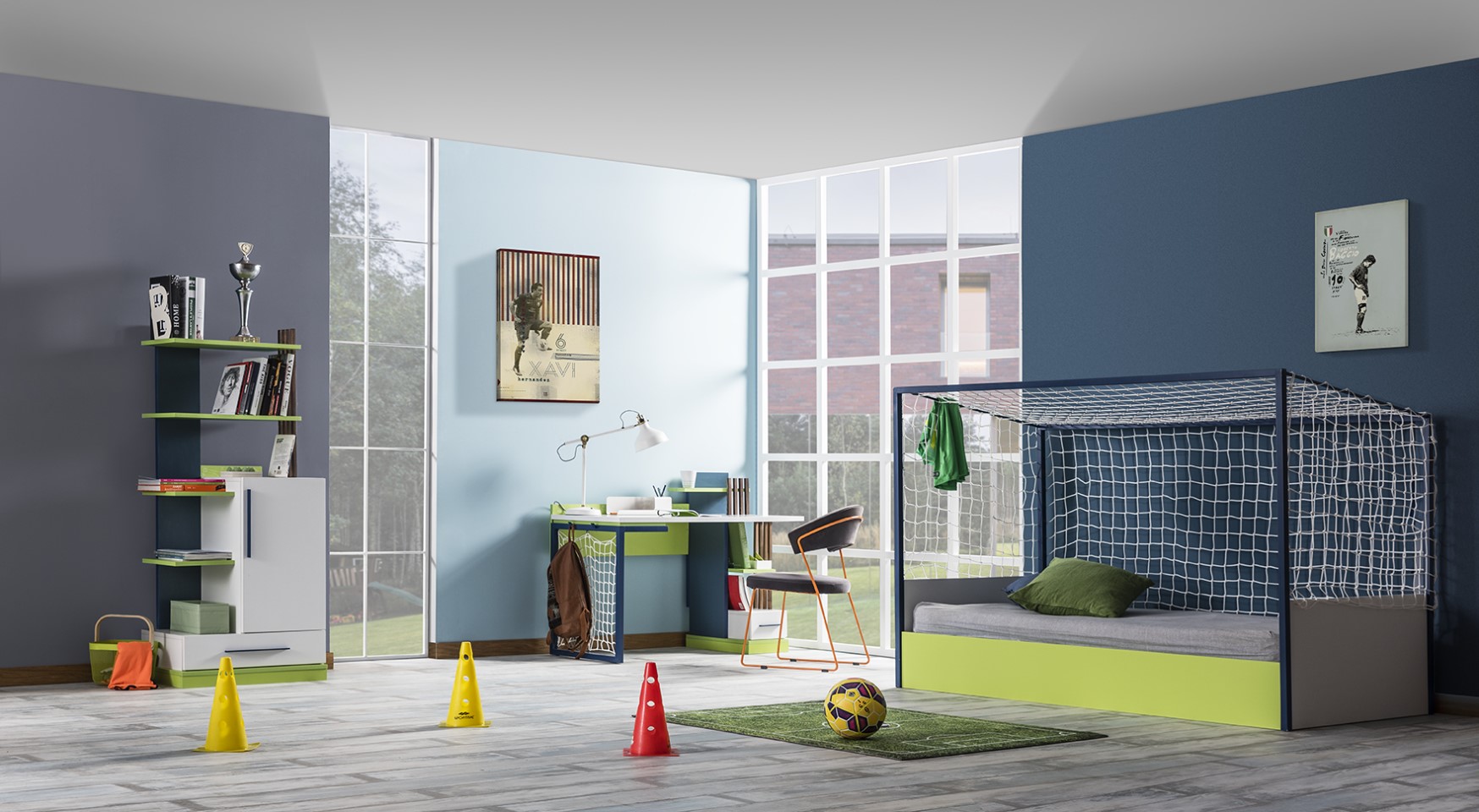 Benimodam Kinderzimmer Set Soccer 3-teilig Blau Weiß Grün