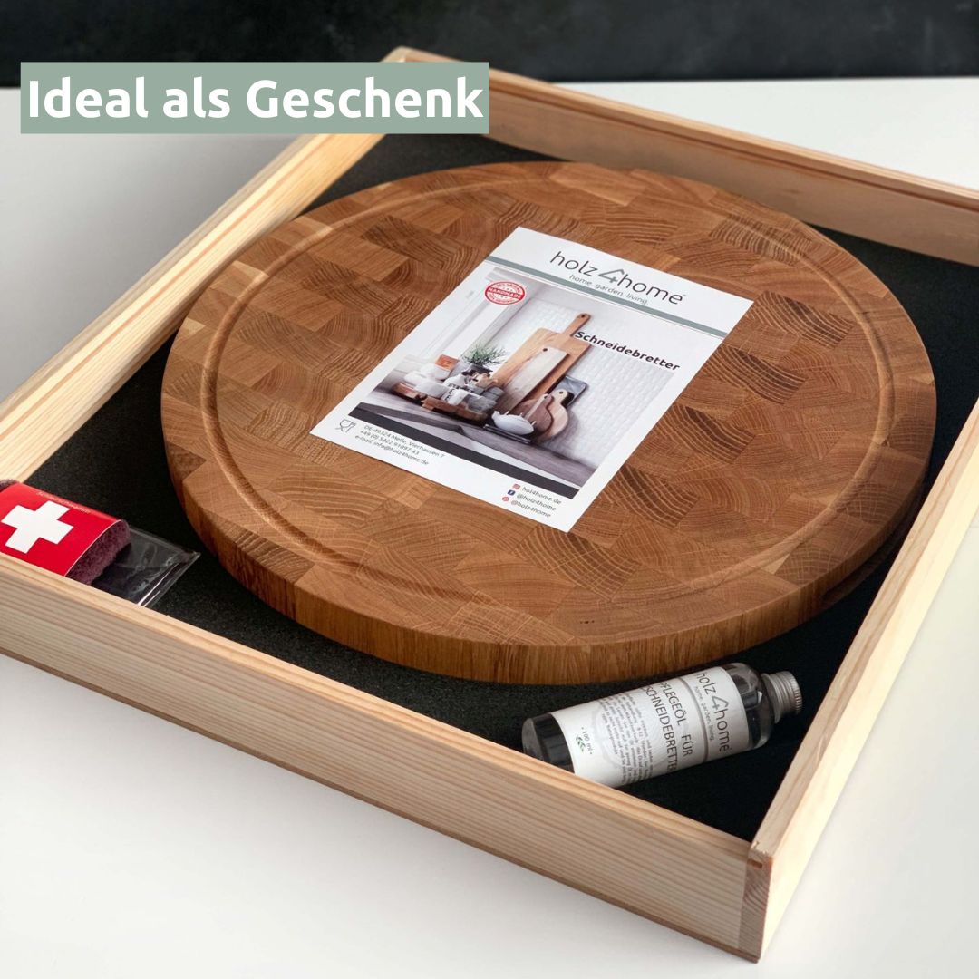 Premium Schneidebrett-Set rund ø40 cm Hackblock aus Eiche