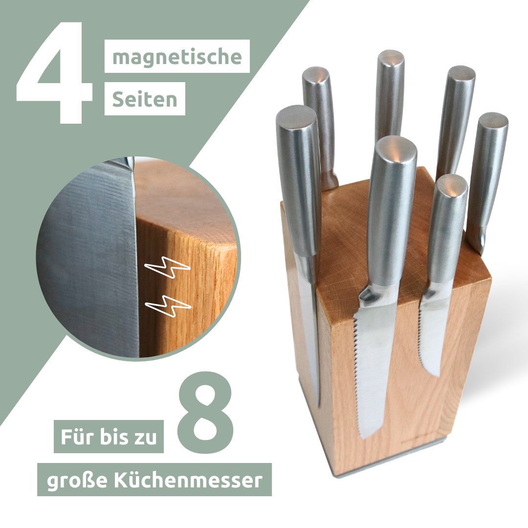 Holz4Home Magnetischer Messerblock 360° drehbar Eiche