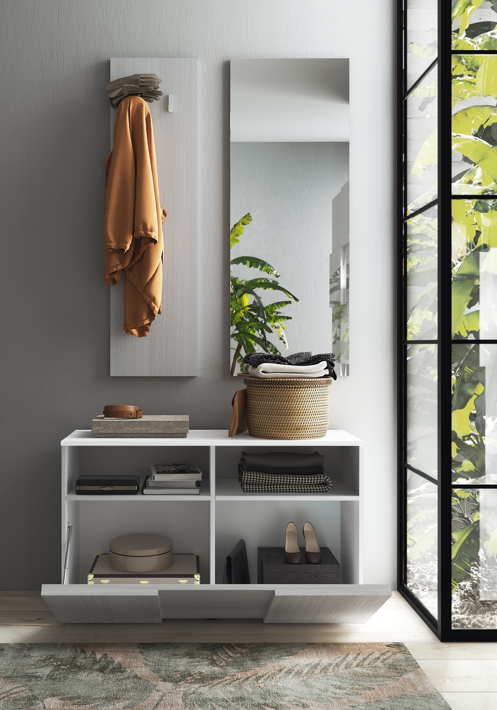 LC-Möbel Dama mit Weiß 3-teilig Spiegel Garderoben-Set