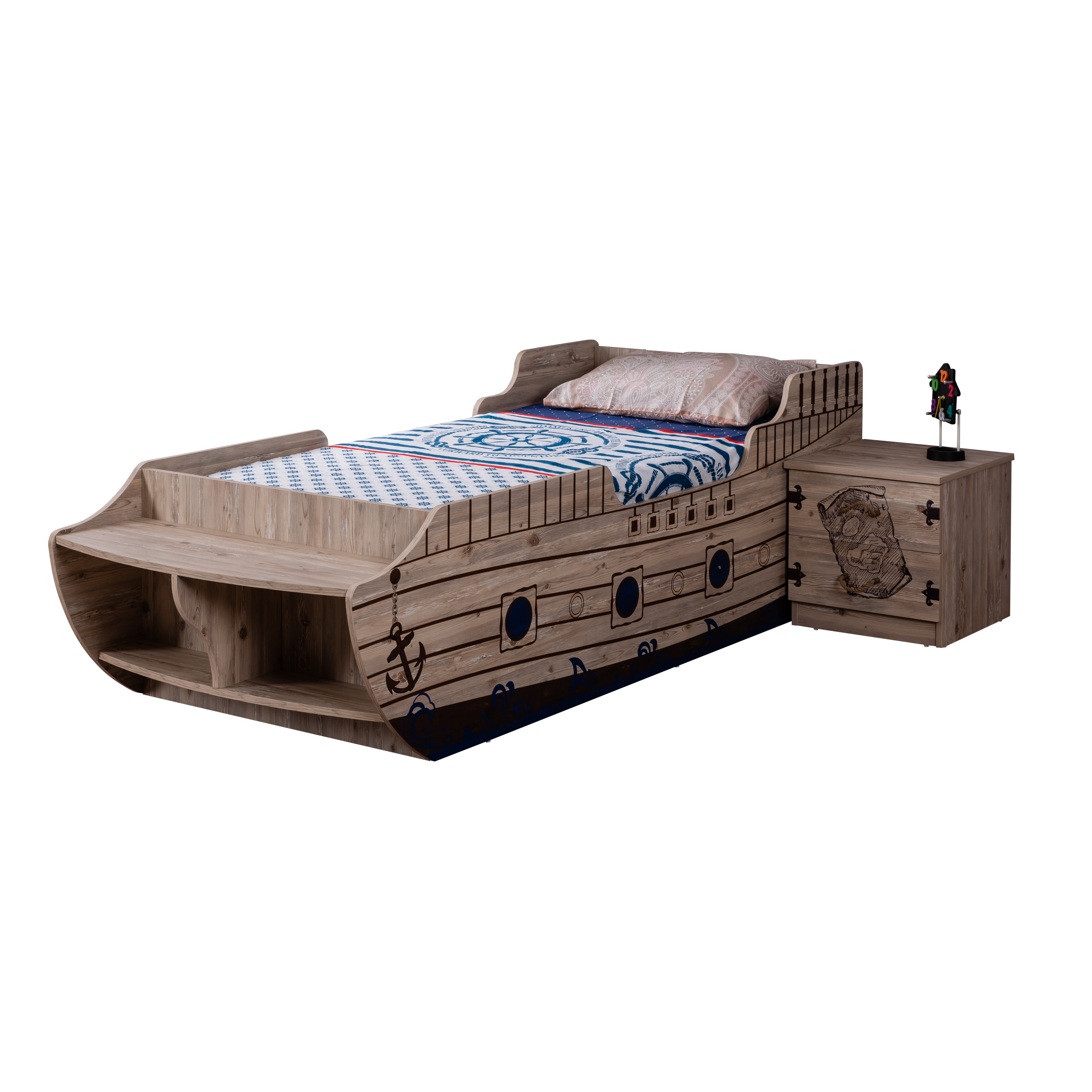 Odacix Kinderbett Boot Gemici mit Bettkasten Holzoptik